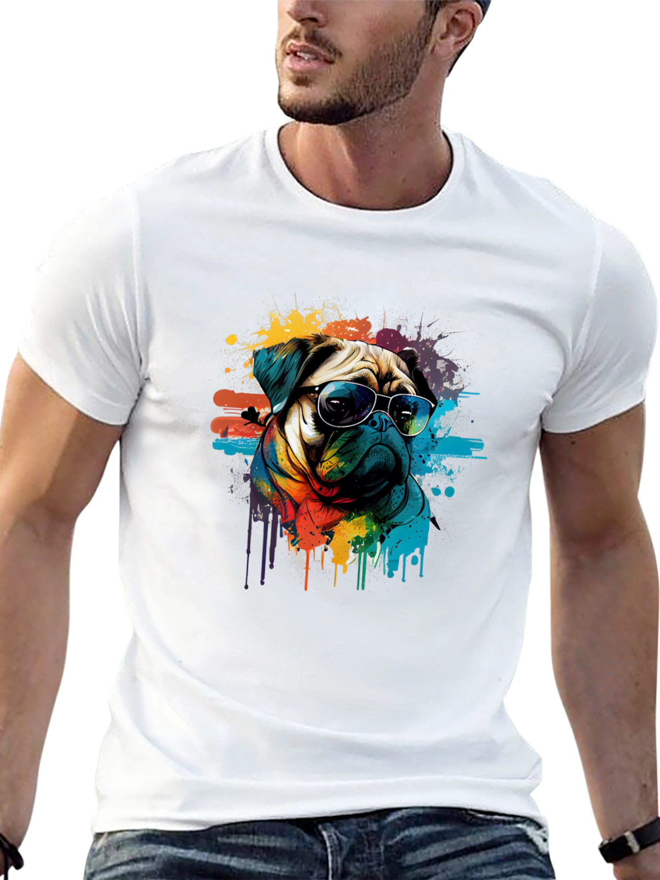 Pug Art Mens Graphic T-Shirt