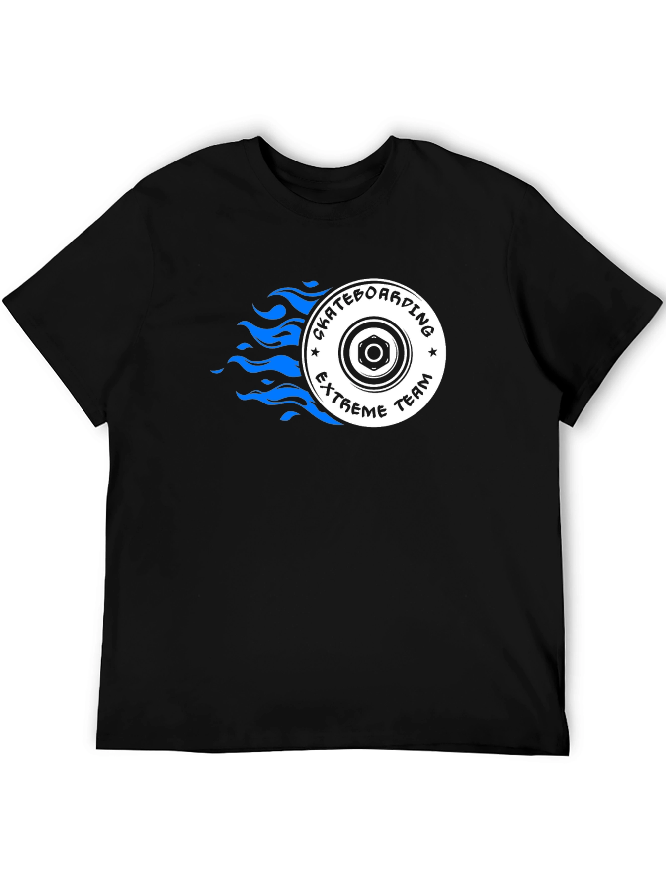 Skateboarding Team Graphic Tee - Black Cotton T-Shirt