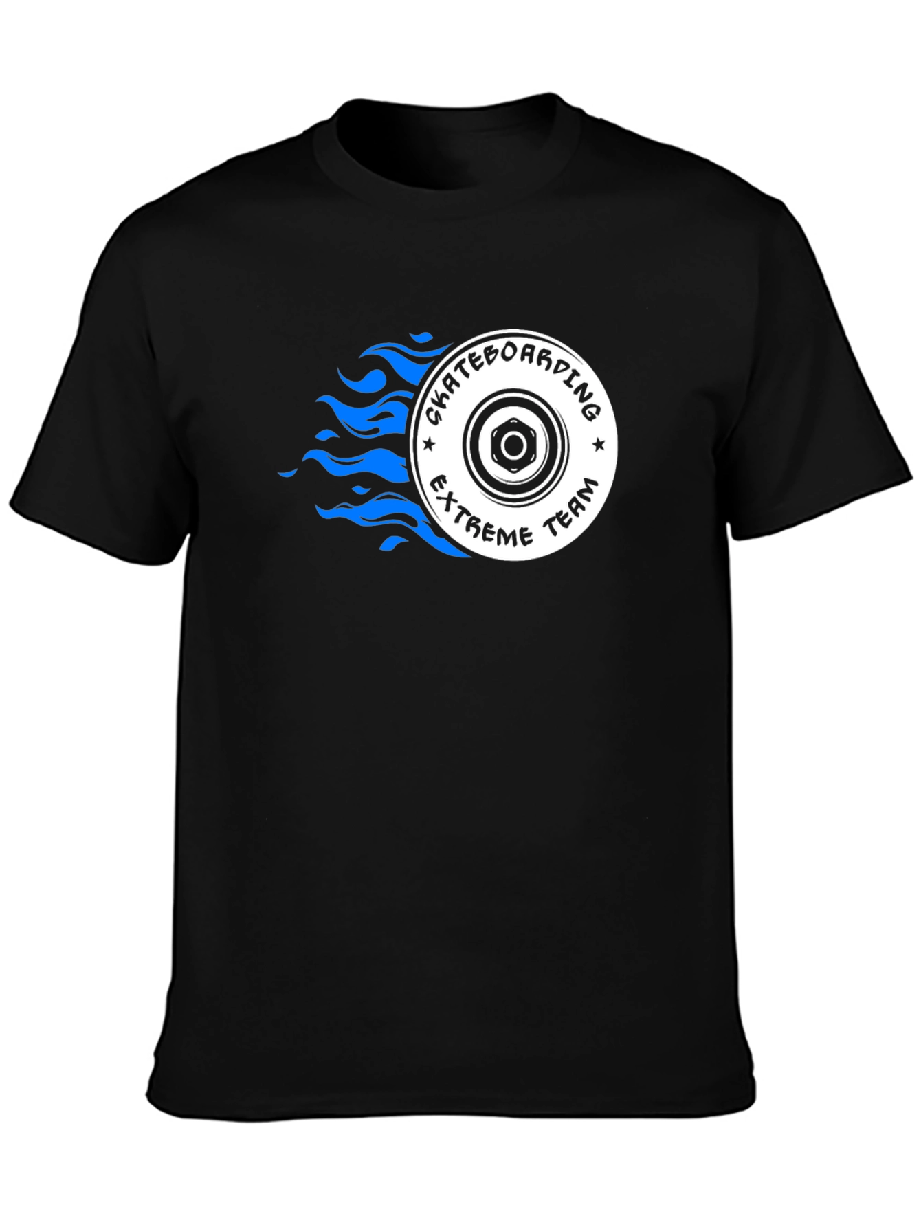 Skateboarding Team Graphic Tee - Black Cotton T-Shirt
