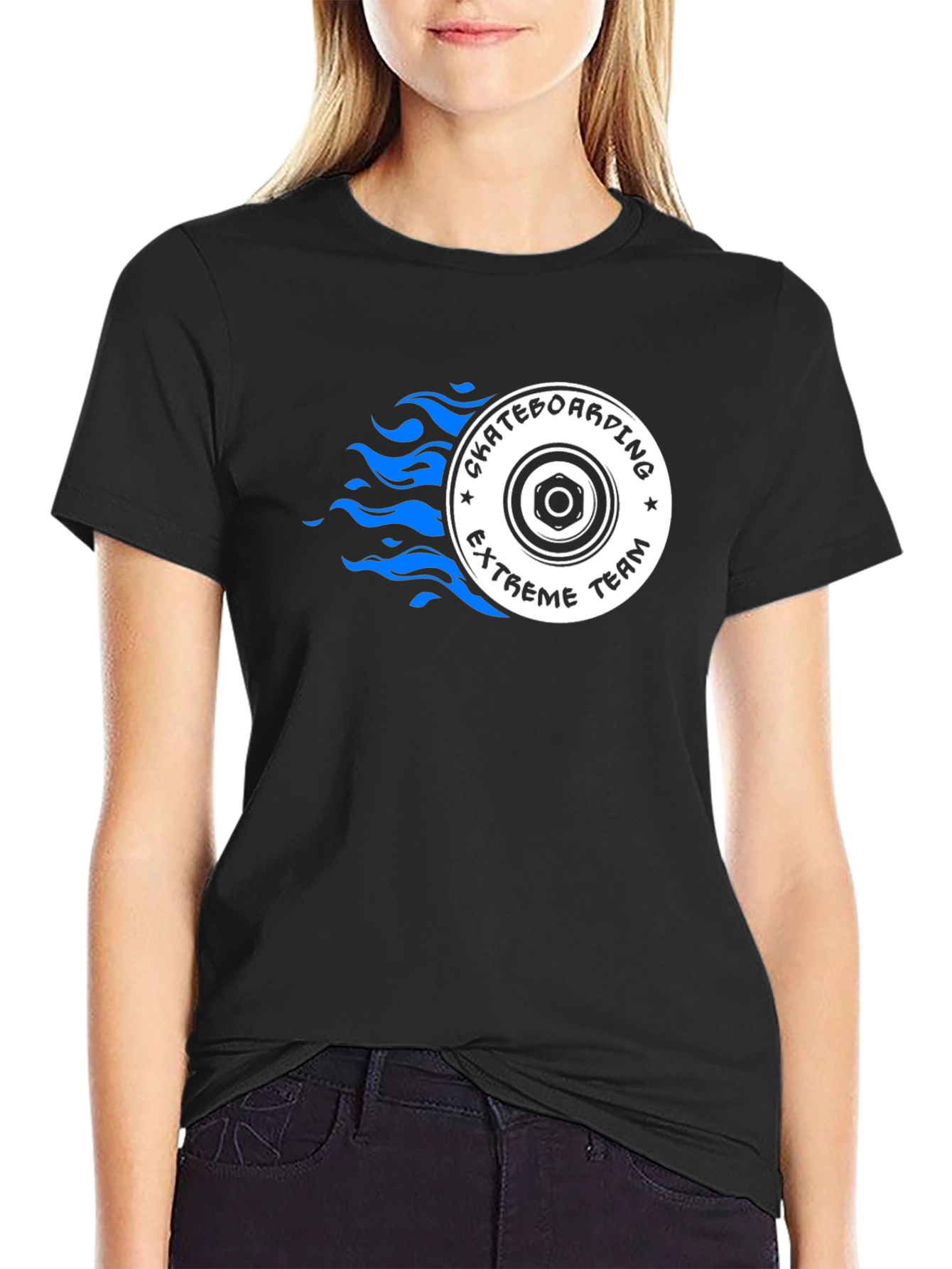 Skateboarding Team Graphic Tee - Black Cotton T-Shirt