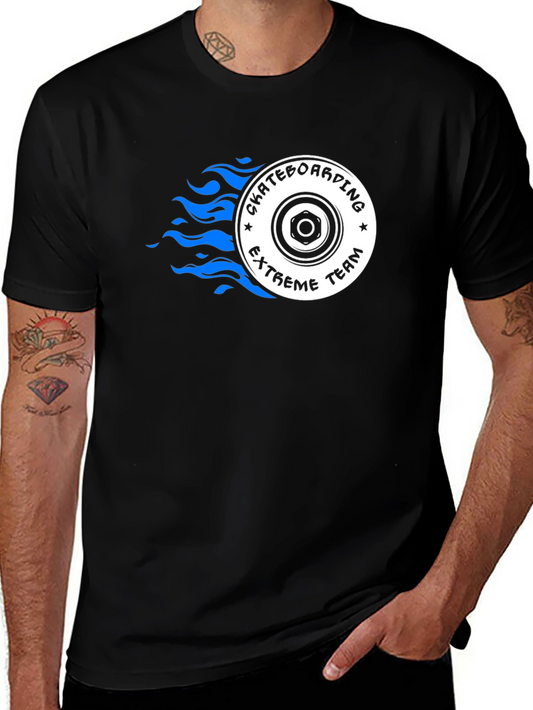 Skateboarding Team Graphic Tee - Black Cotton T-Shirt