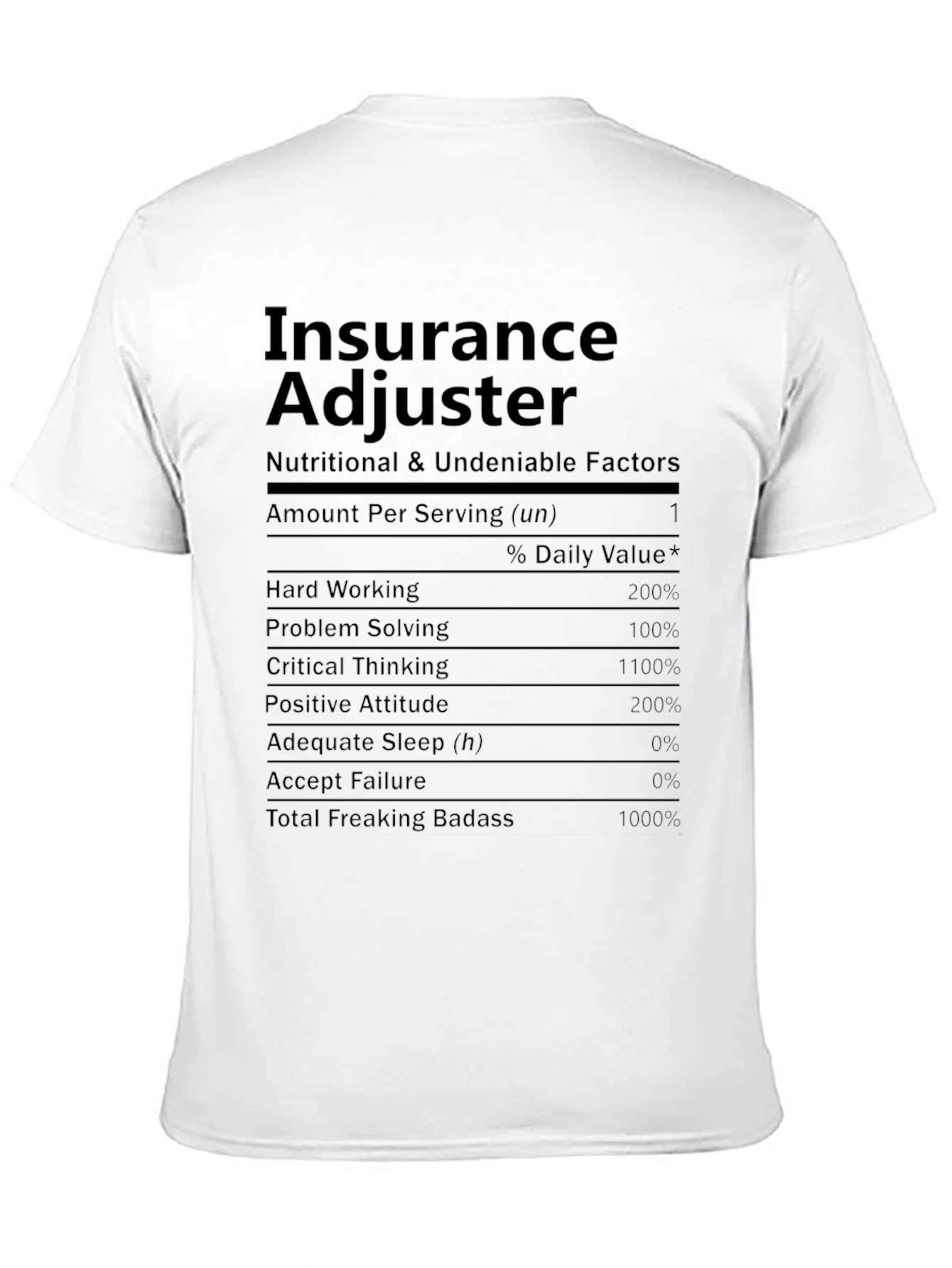 Insurance Adjuster Nutrition Facts T-Shirt