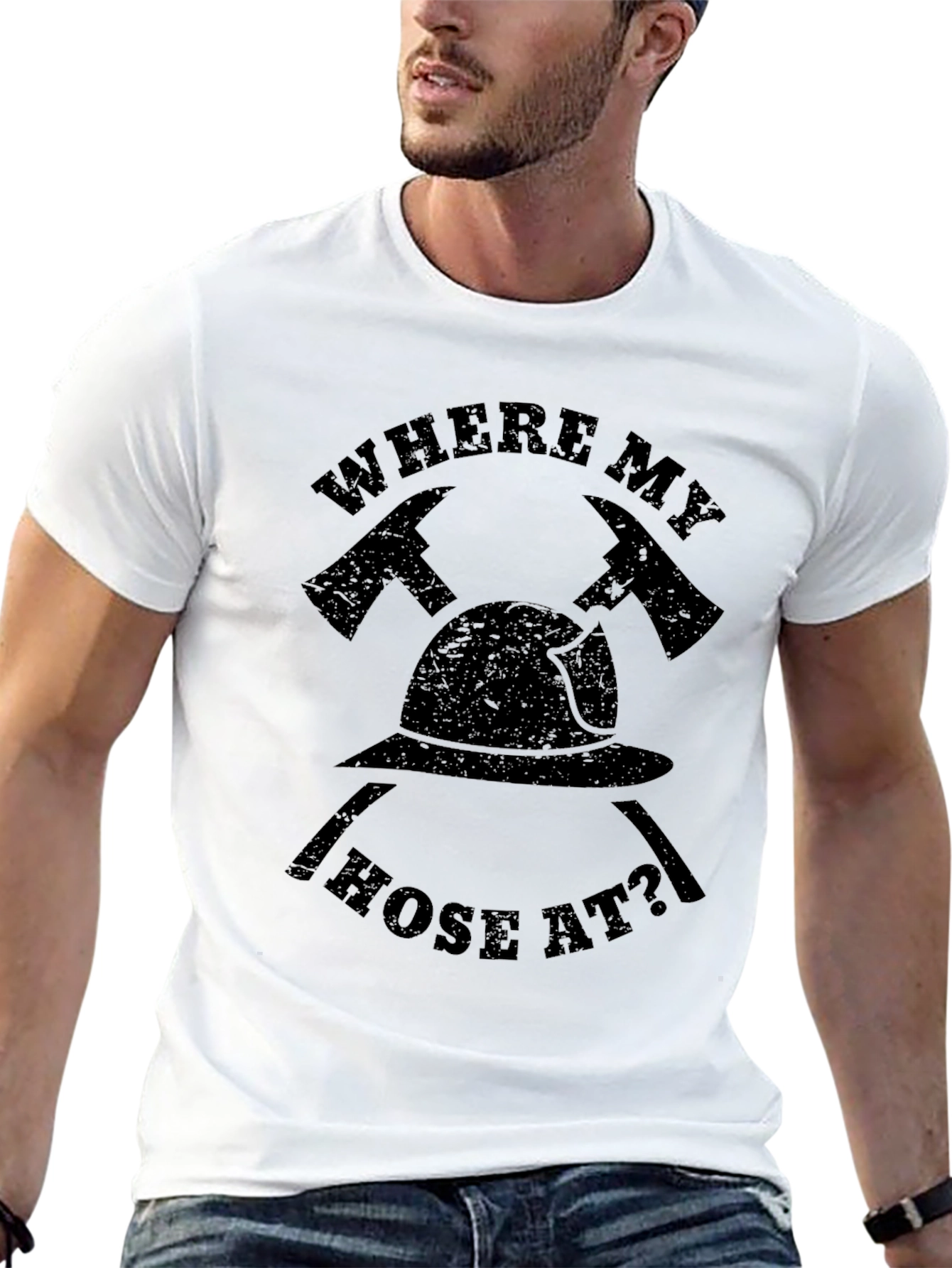 Firefighter Where My Hose At? Black T-Shirt