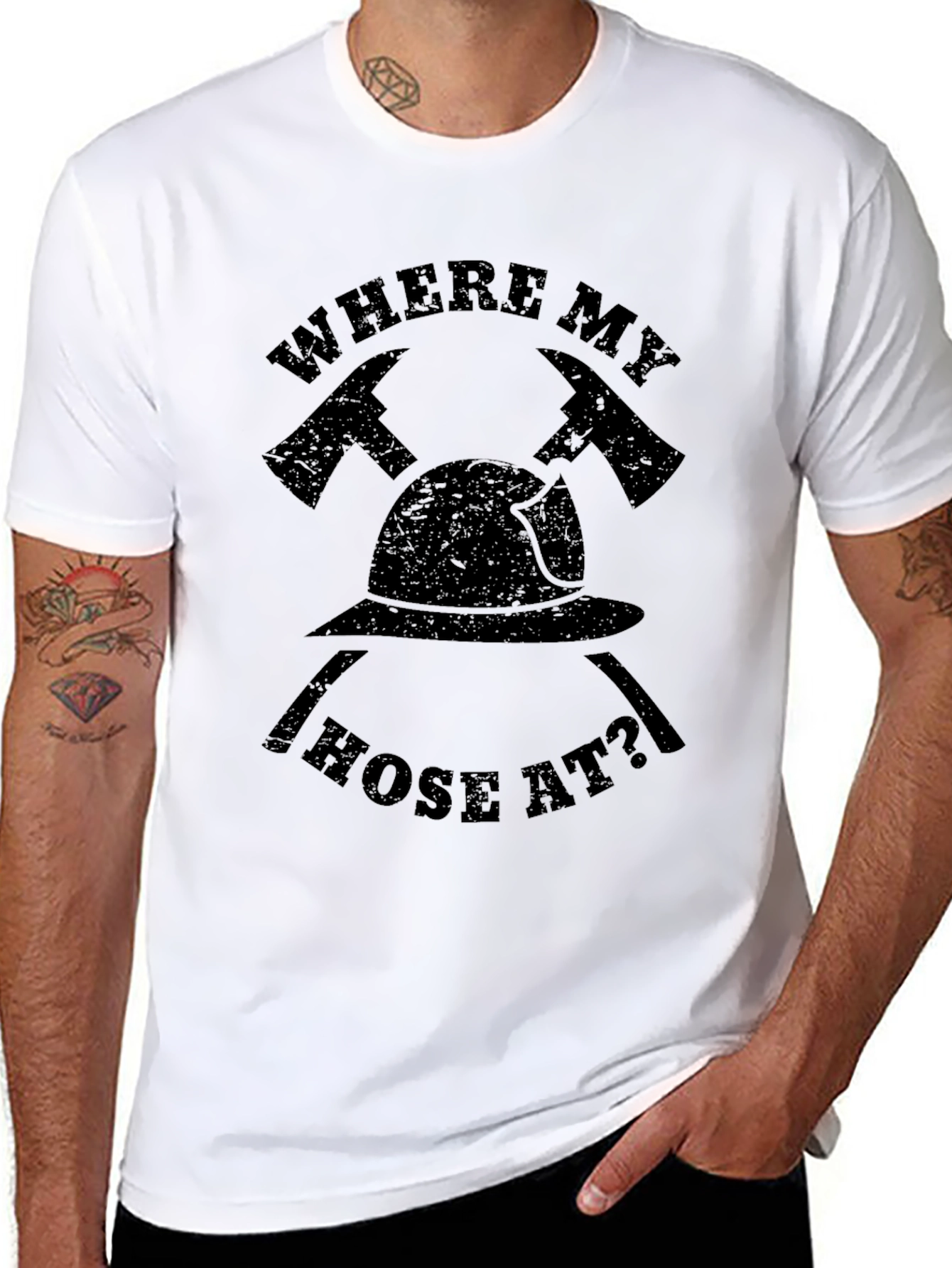 Firefighter Where My Hose At? Black T-Shirt
