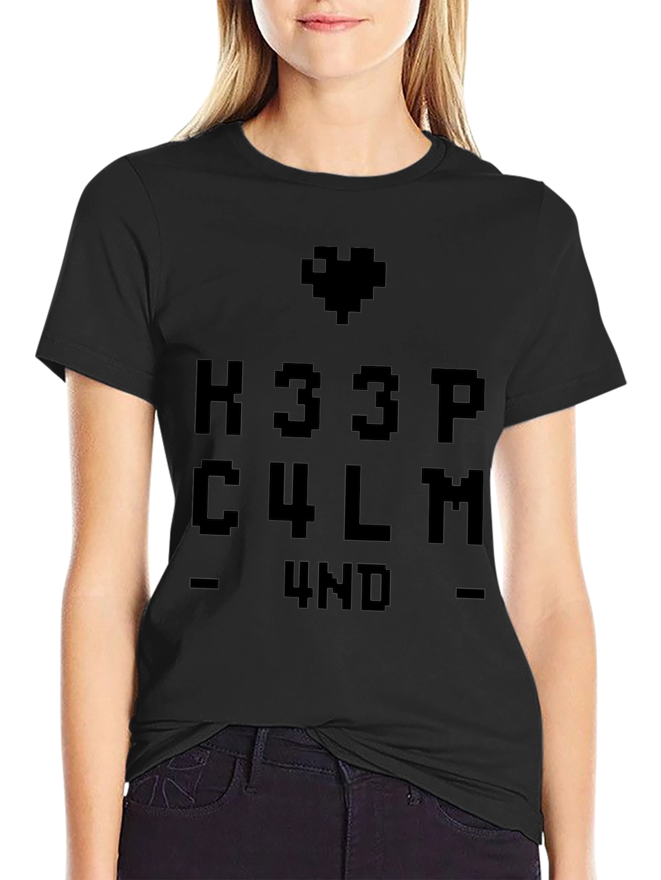 Keep Calm Pixel Heart Graphic T-Shirt