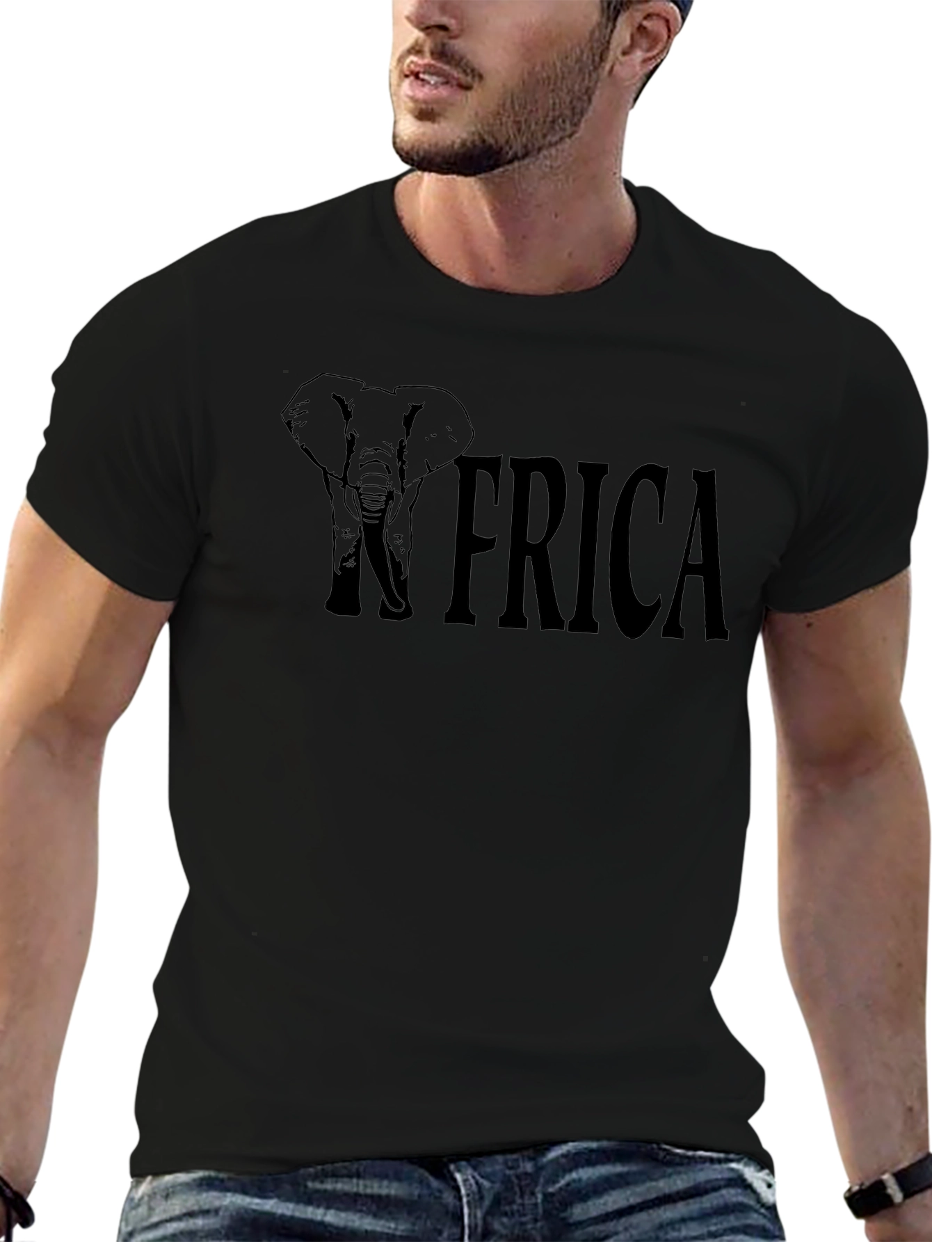 Africa Elephant Graphic Black T-Shirt
