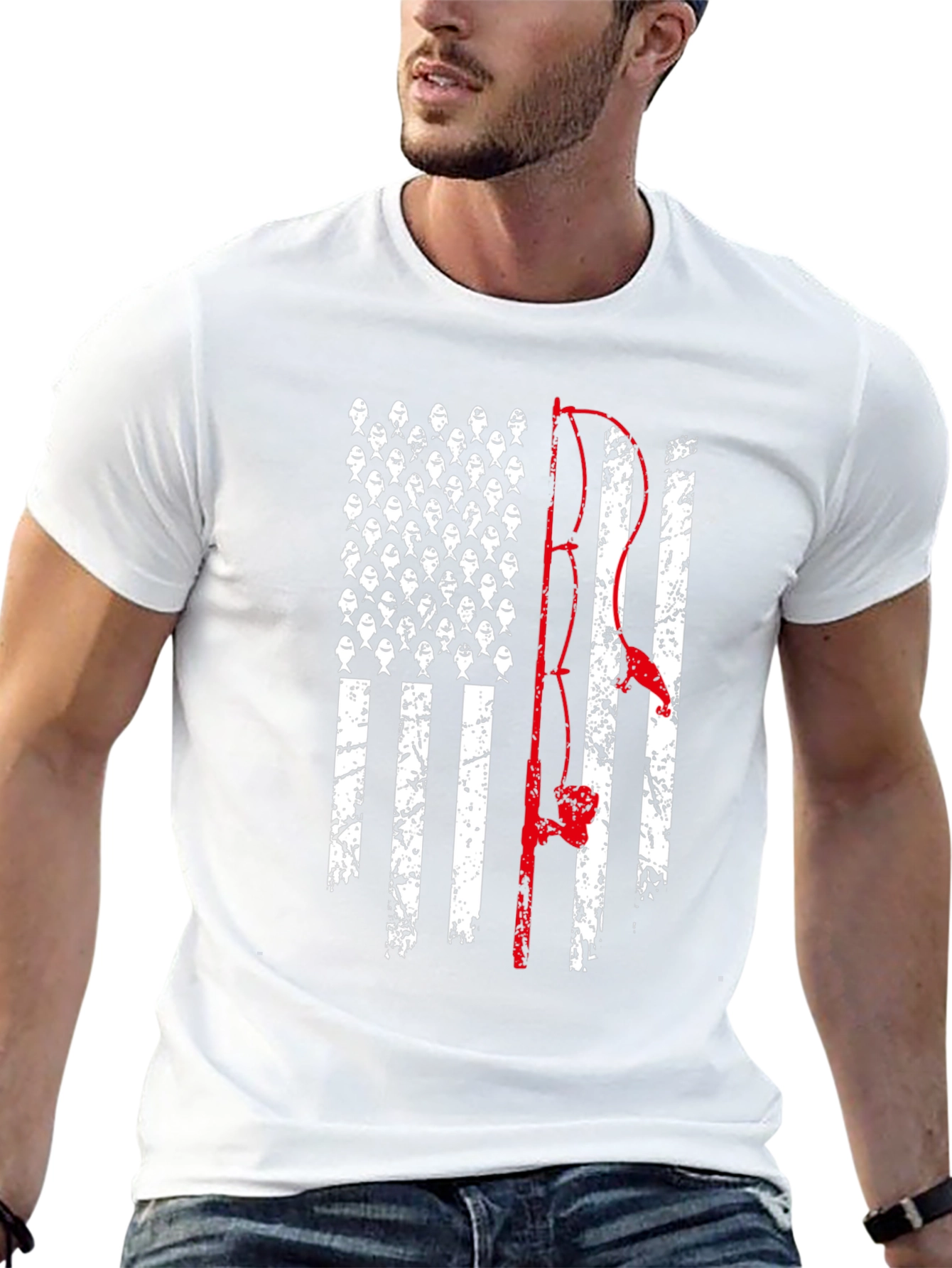 Fishing American Flag Graphic T-Shirt