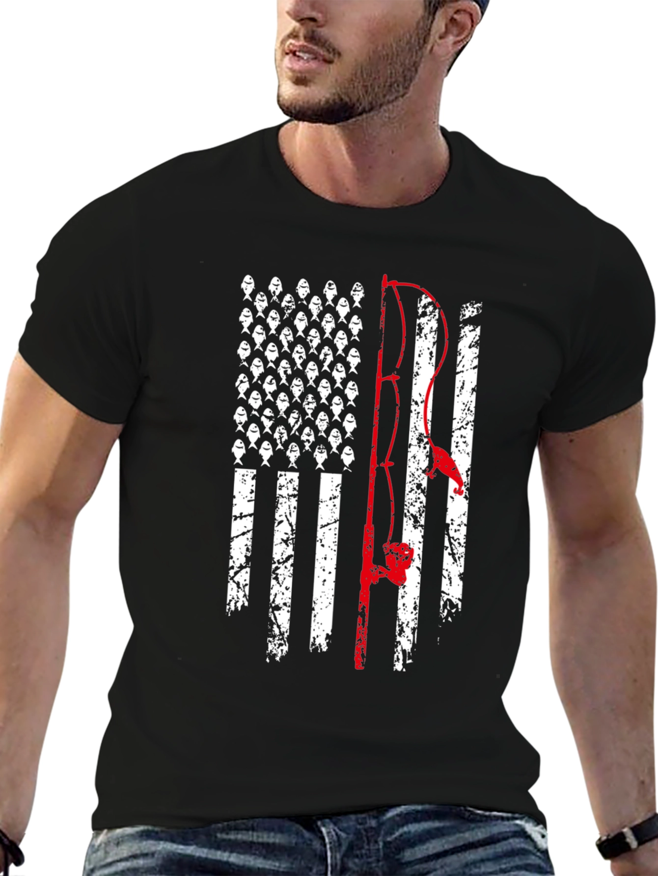 Fishing American Flag Graphic T-Shirt
