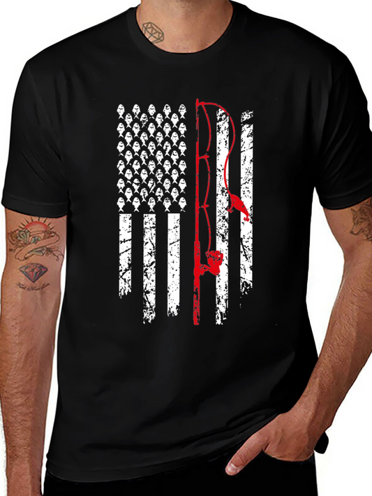 Fishing American Flag Graphic T-Shirt
