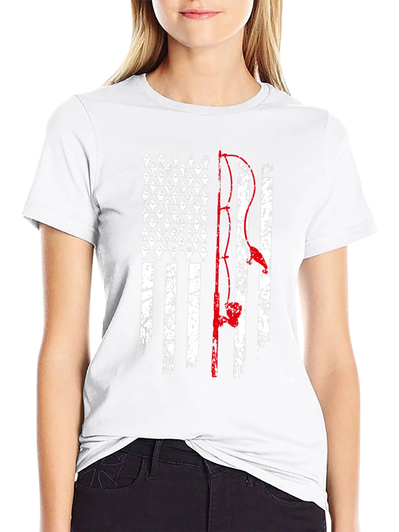 Fishing American Flag Graphic T-Shirt