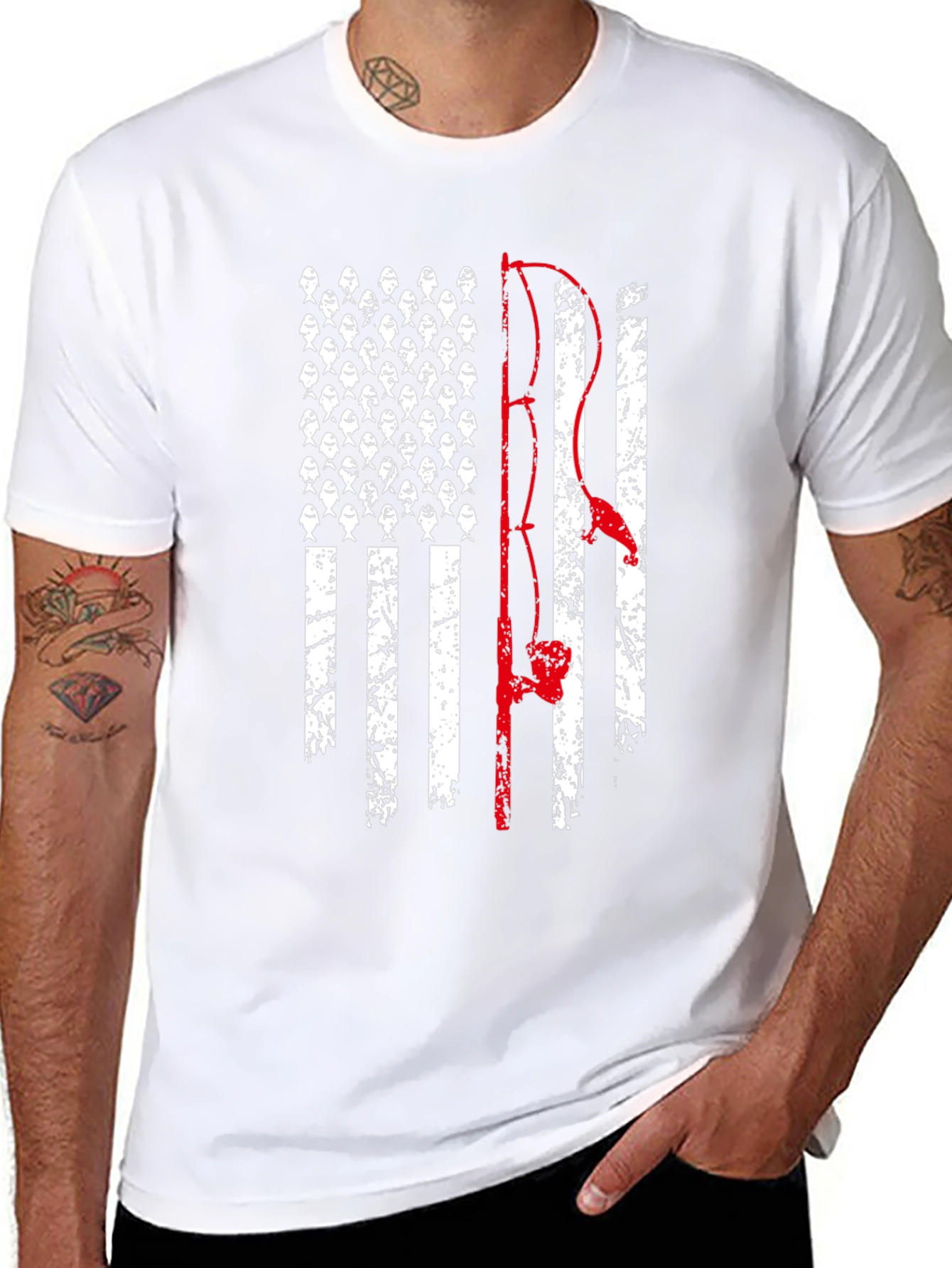 Fishing American Flag Graphic T-Shirt