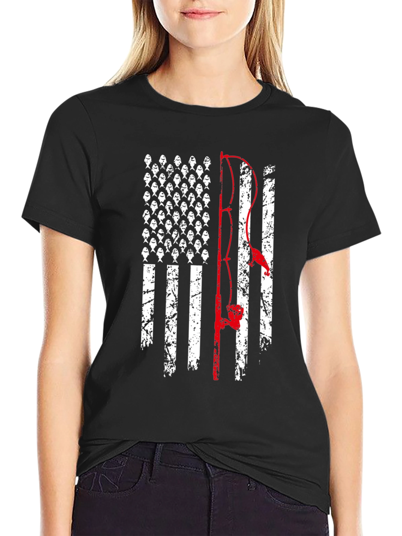 Fishing American Flag Graphic T-Shirt