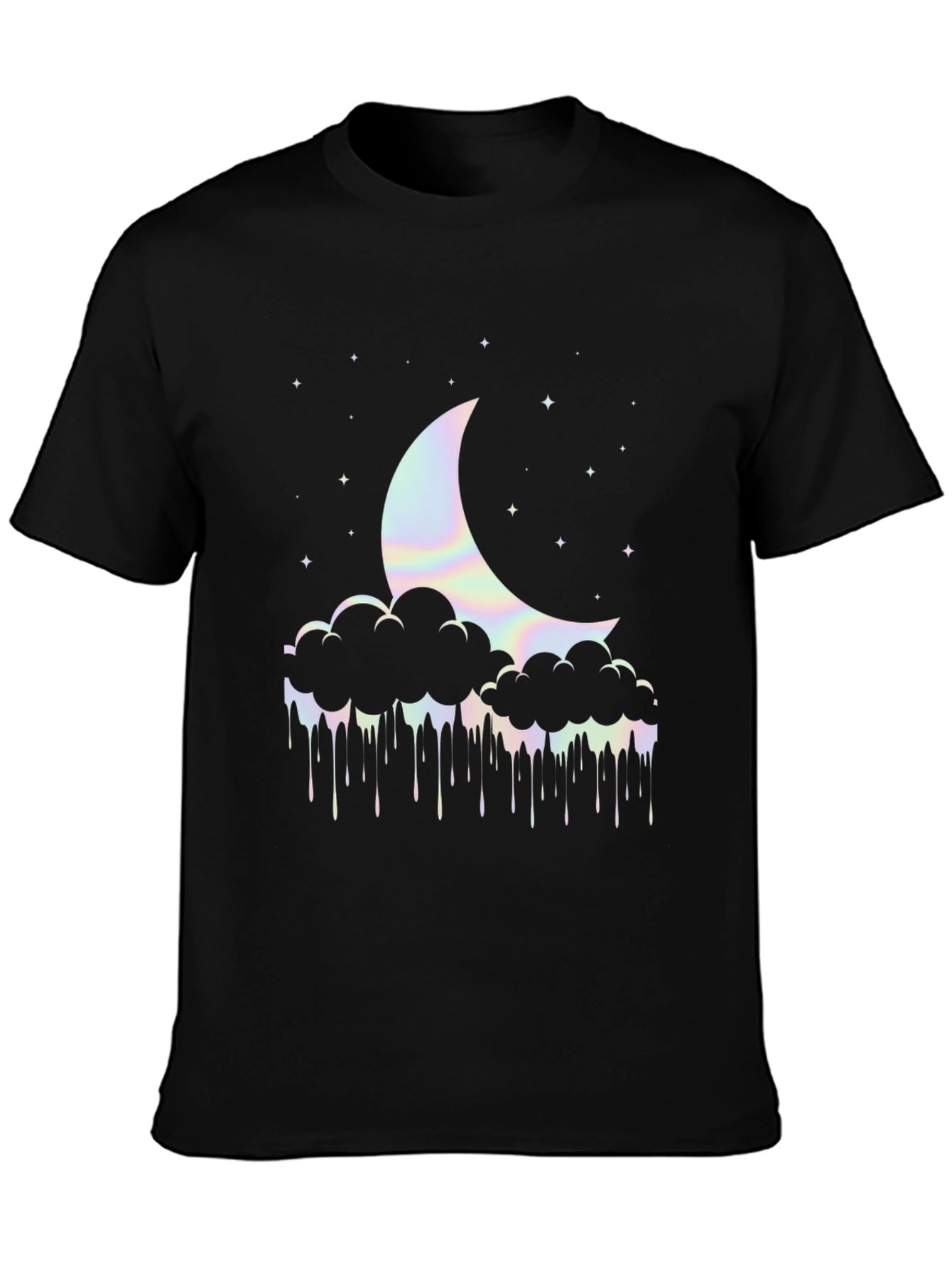Crescent Moon Clouds T-Shirt - Holographic Graphic Tee