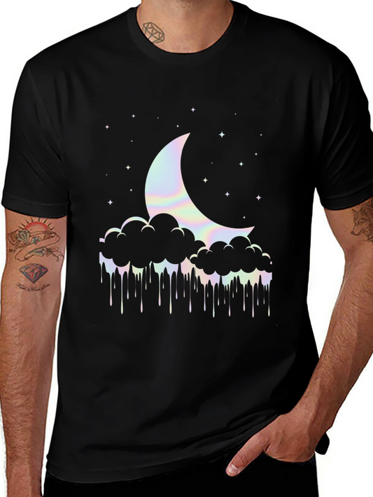 Crescent Moon Clouds T-Shirt - Holographic Graphic Tee