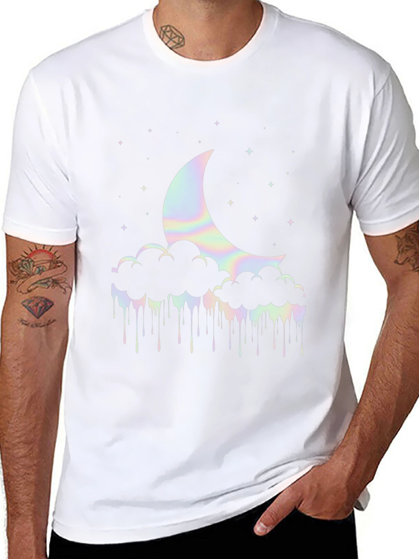 Crescent Moon Clouds T-Shirt - Holographic Graphic Tee