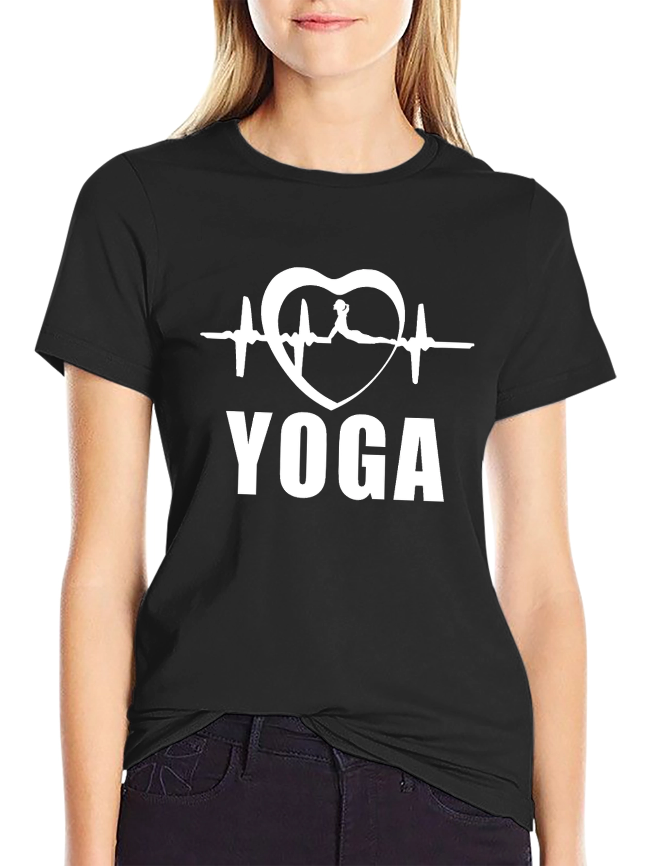 Yoga Heartbeat T-Shirt - Black Cotton Tee