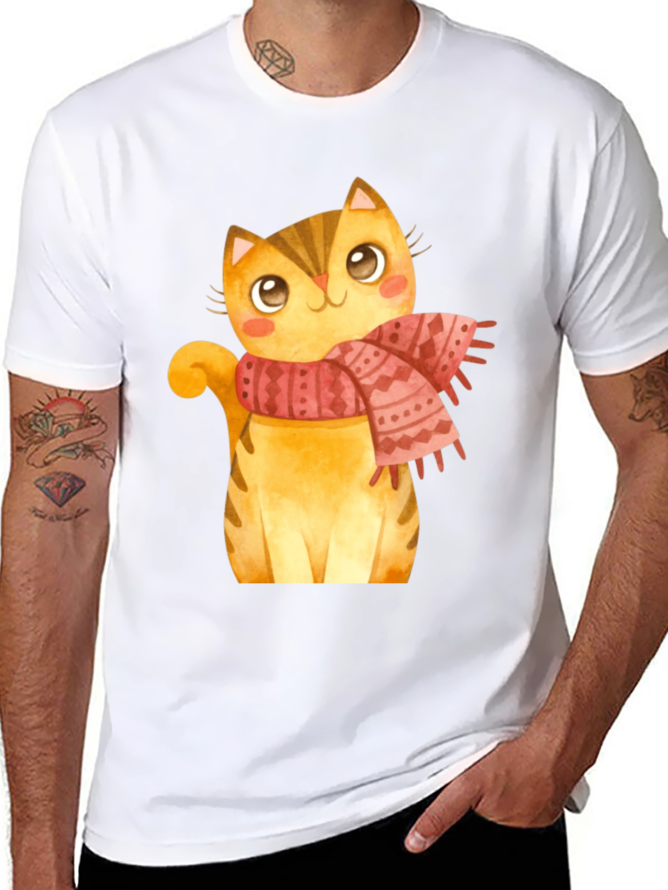 Cute Cat Scarf Graphic Tee