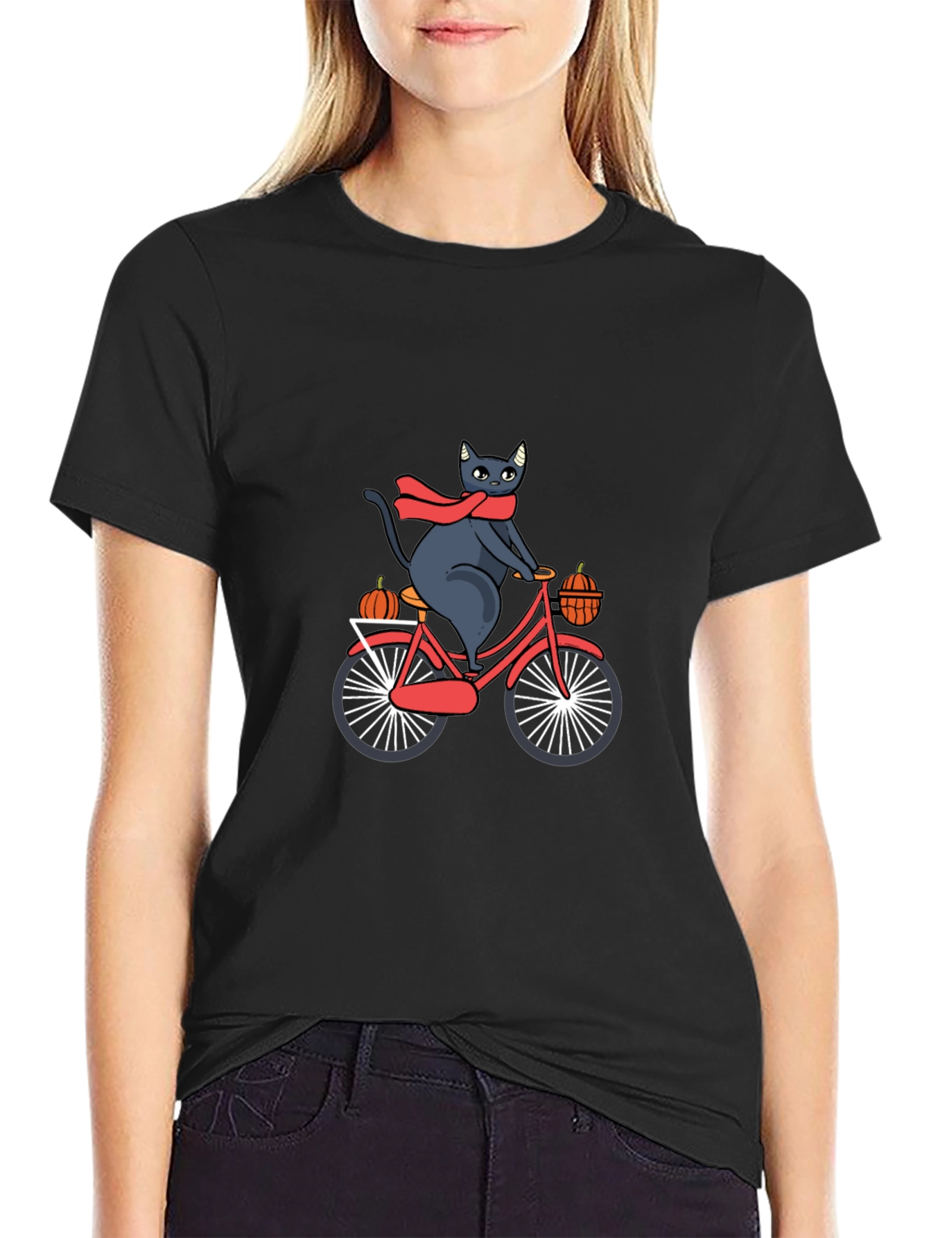 Cat on Bike T-Shirt - Halloween Fall Design