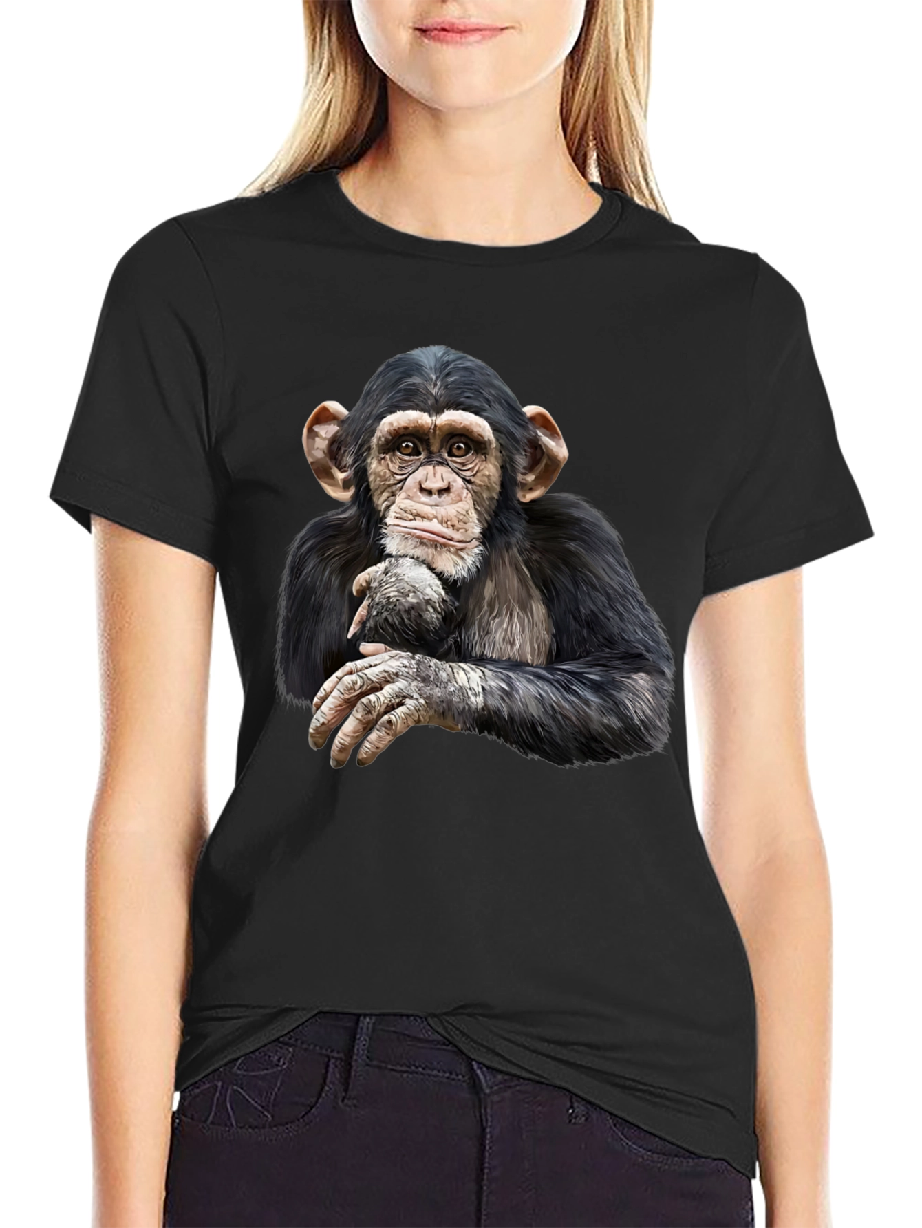 Chimpanzee Graphic Tee - Black Cotton T-Shirt