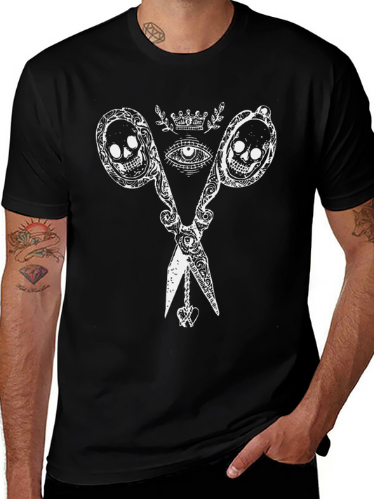 Skull Scissors Graphic Tee - Edgy Fashion