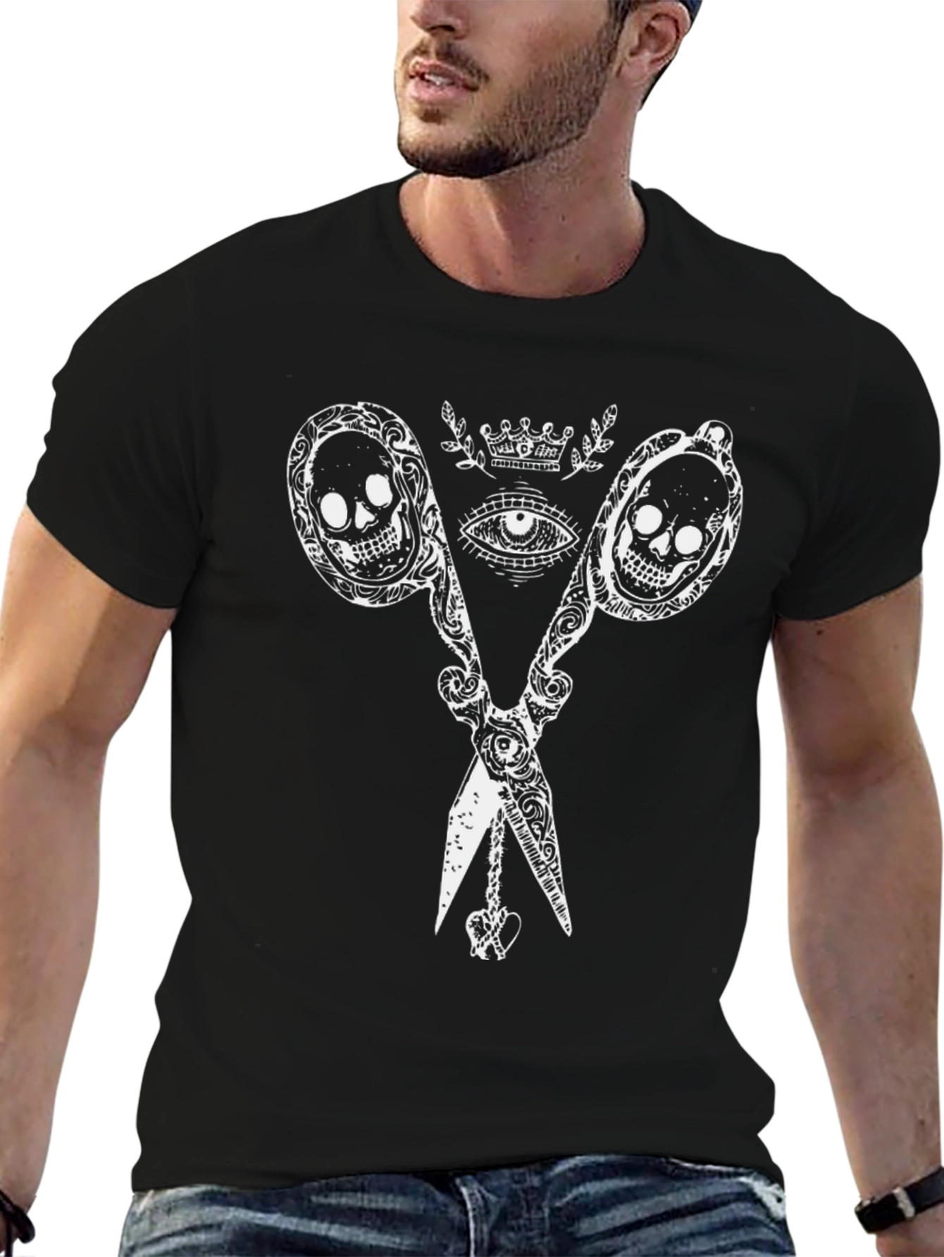 Skull Scissors Graphic Tee - Edgy Fashion