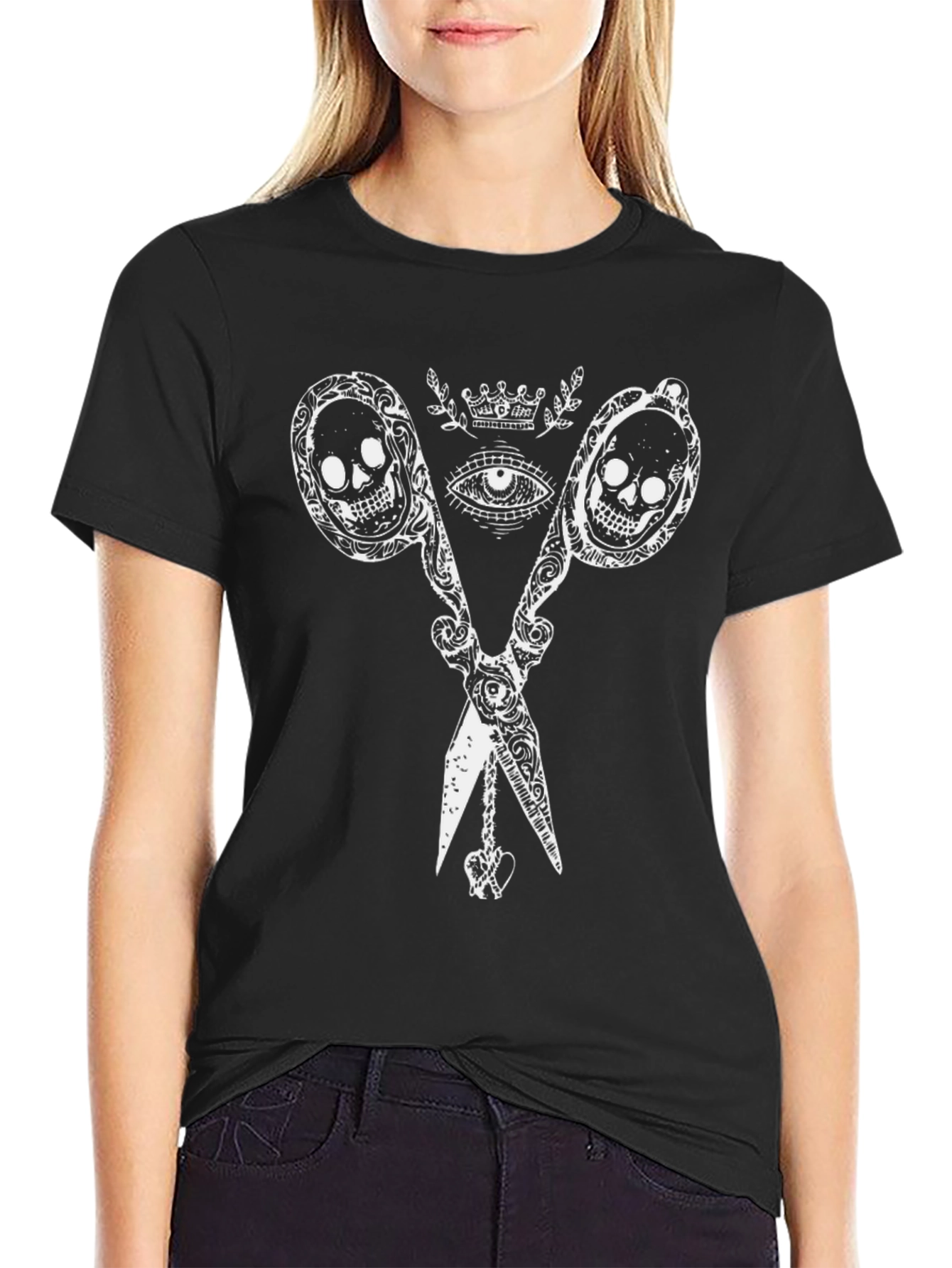 Skull Scissors Graphic Tee - Edgy Fashion