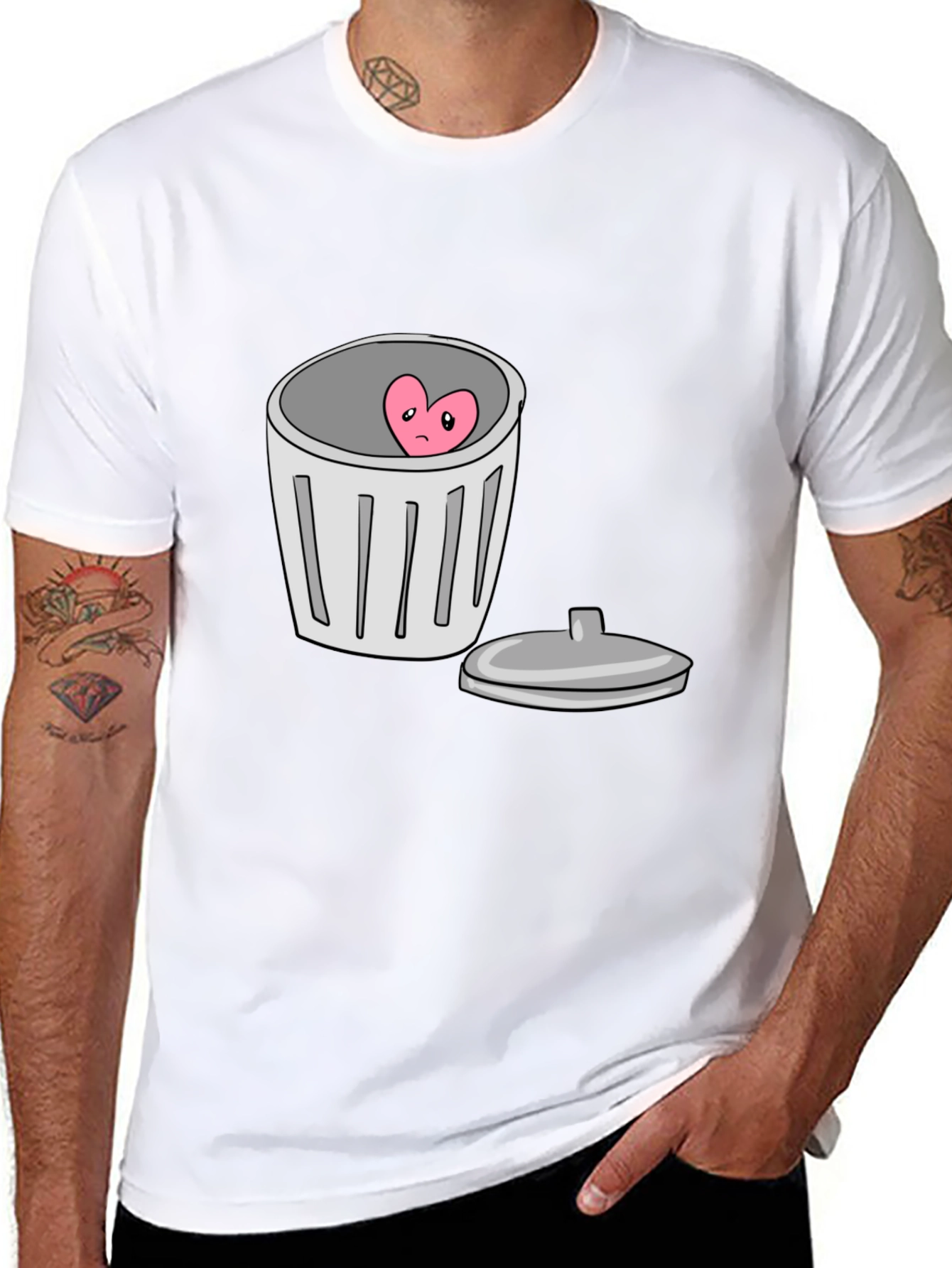 Heart in Trash Can Graphic T-Shirt - Black