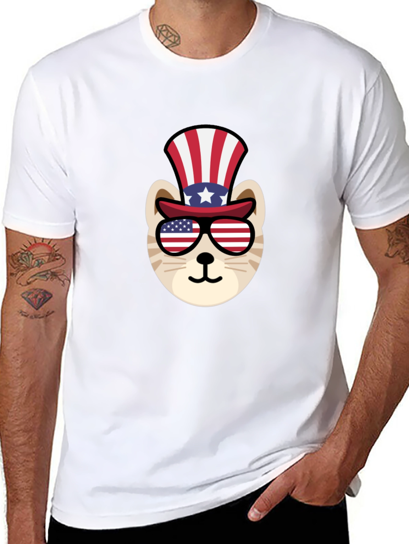Patriotic Cat T-Shirt - USA Flag Design