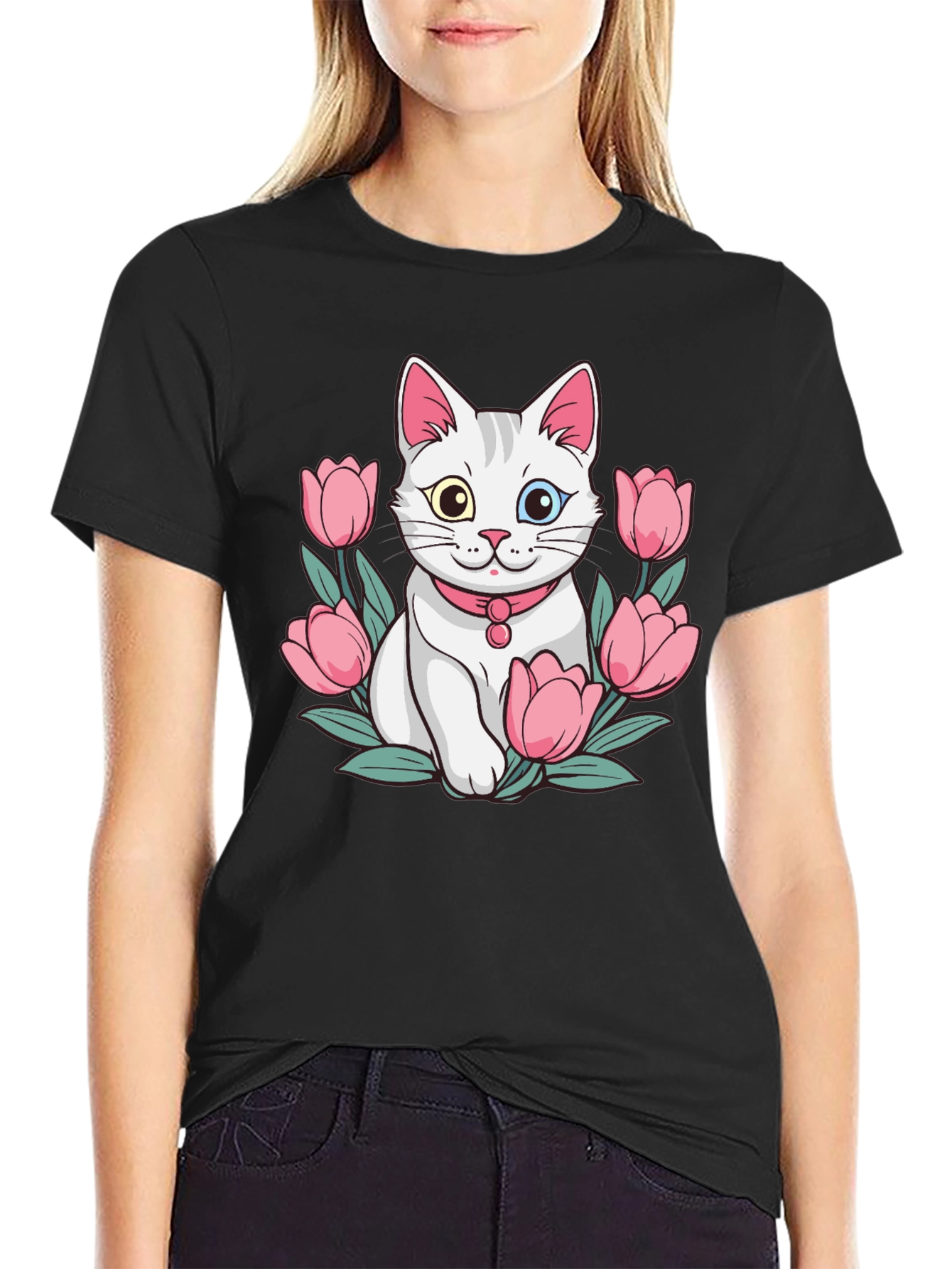Cat & Tulip Graphic T-Shirt