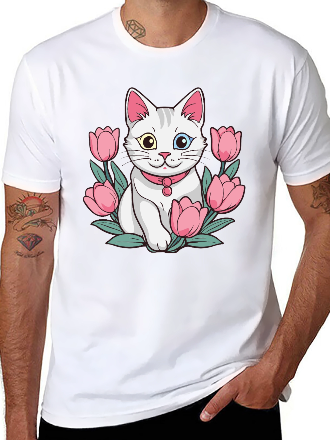 Cat & Tulip Graphic T-Shirt