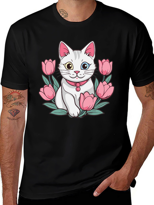 Cat & Tulip Graphic T-Shirt