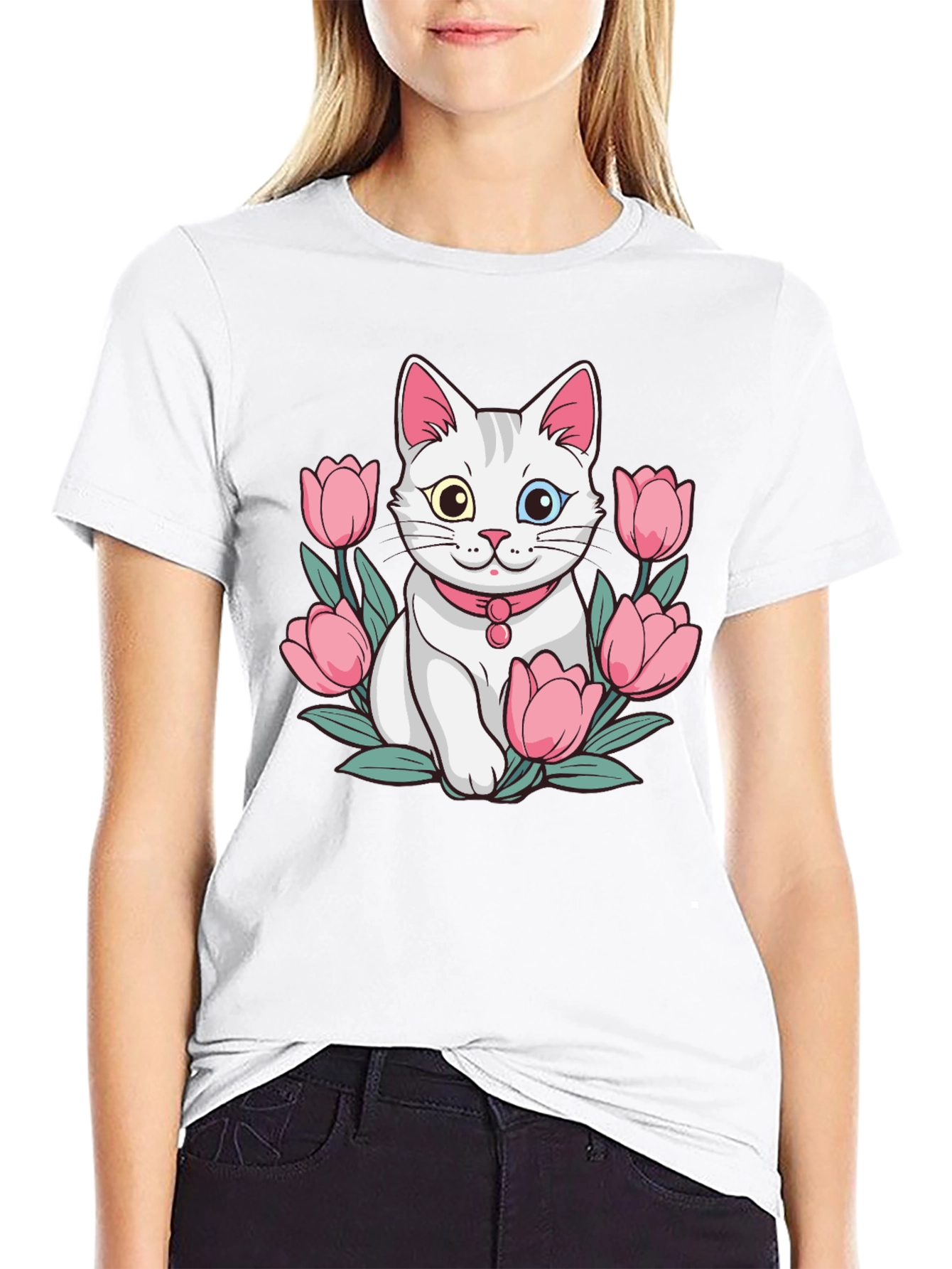 Cat & Tulip Graphic T-Shirt
