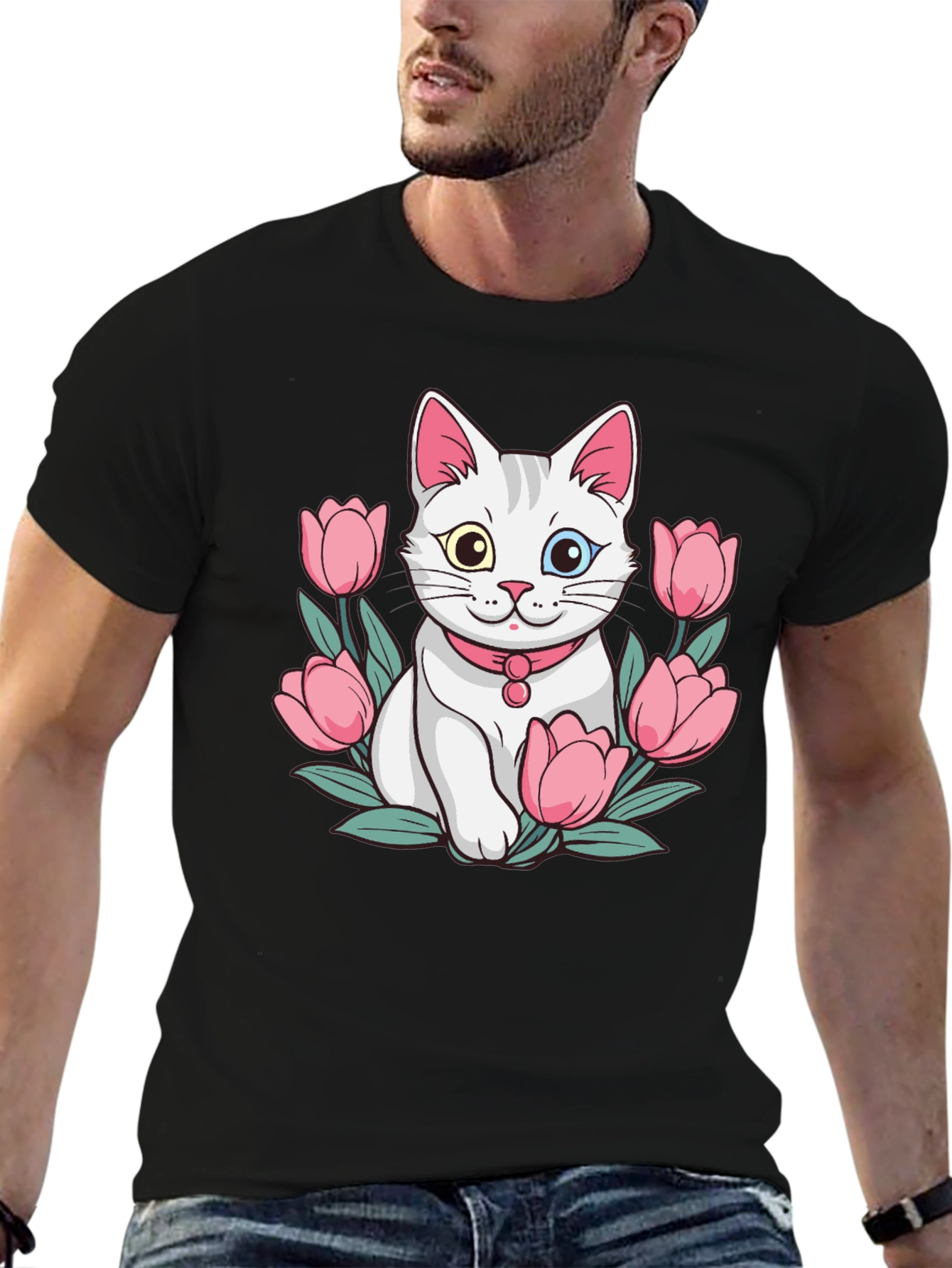 Cat & Tulip Graphic T-Shirt