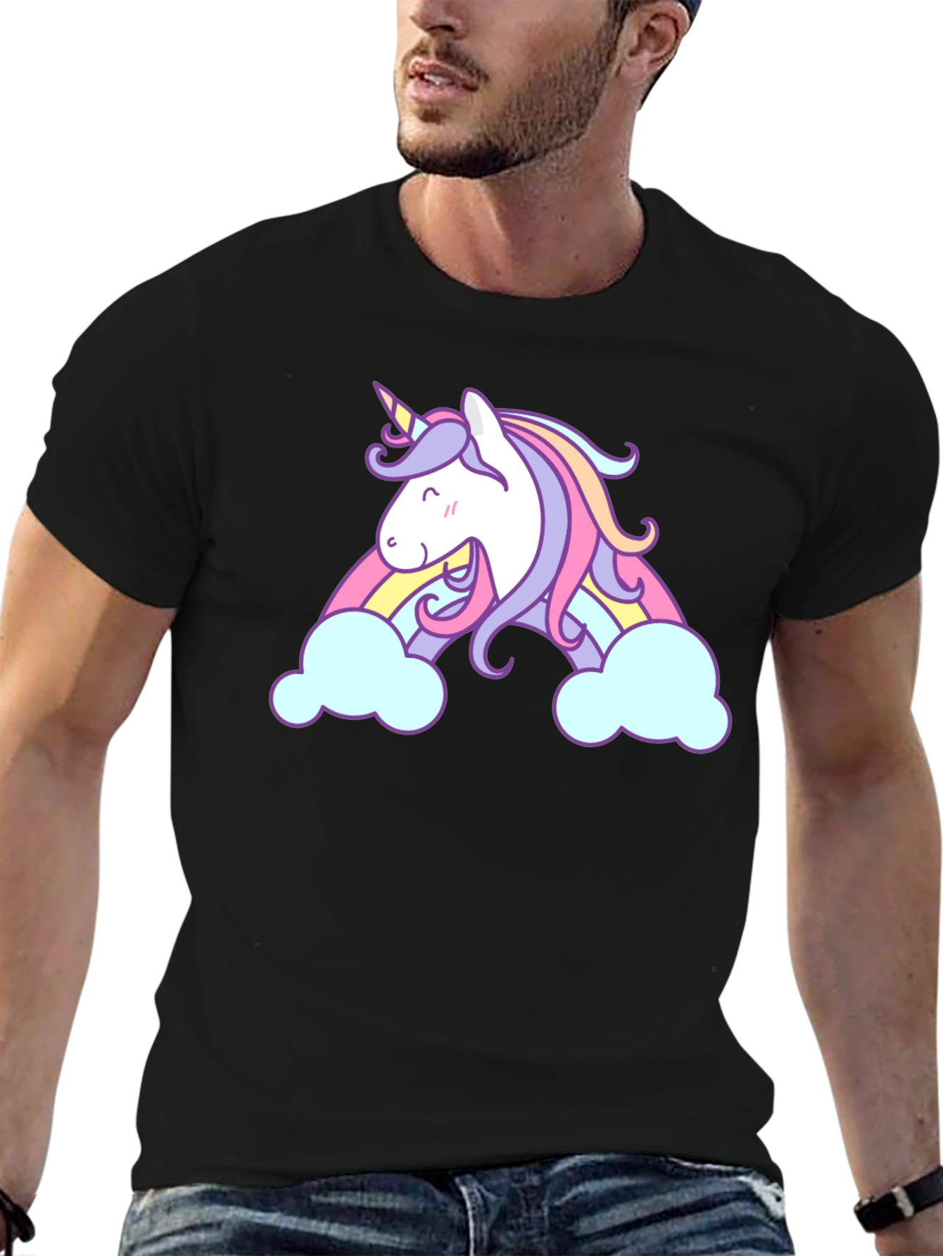 Unicorn Rainbow Graphic Black T-Shirt