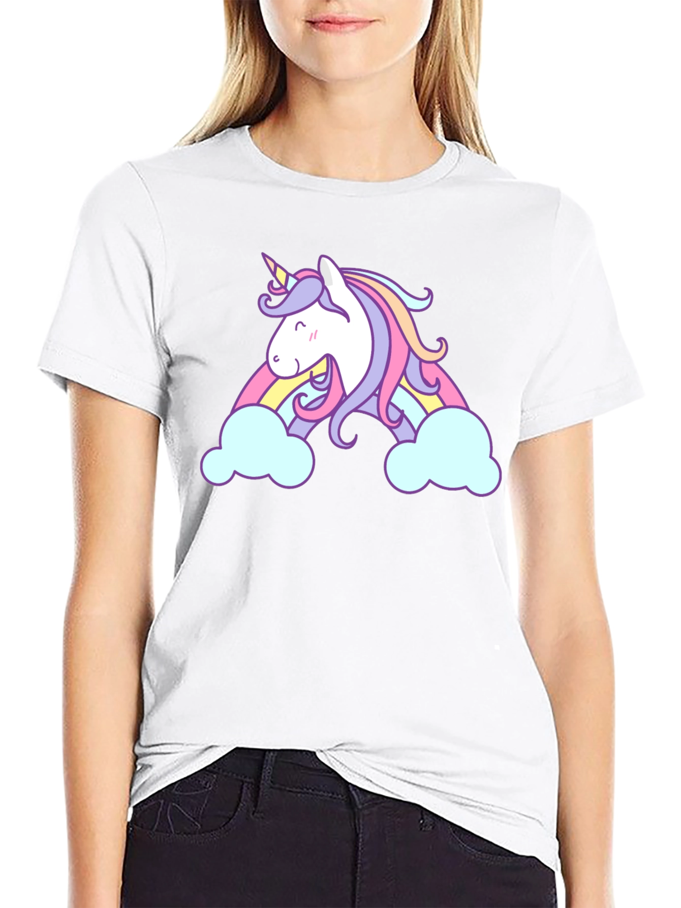 Unicorn Rainbow Graphic Black T-Shirt