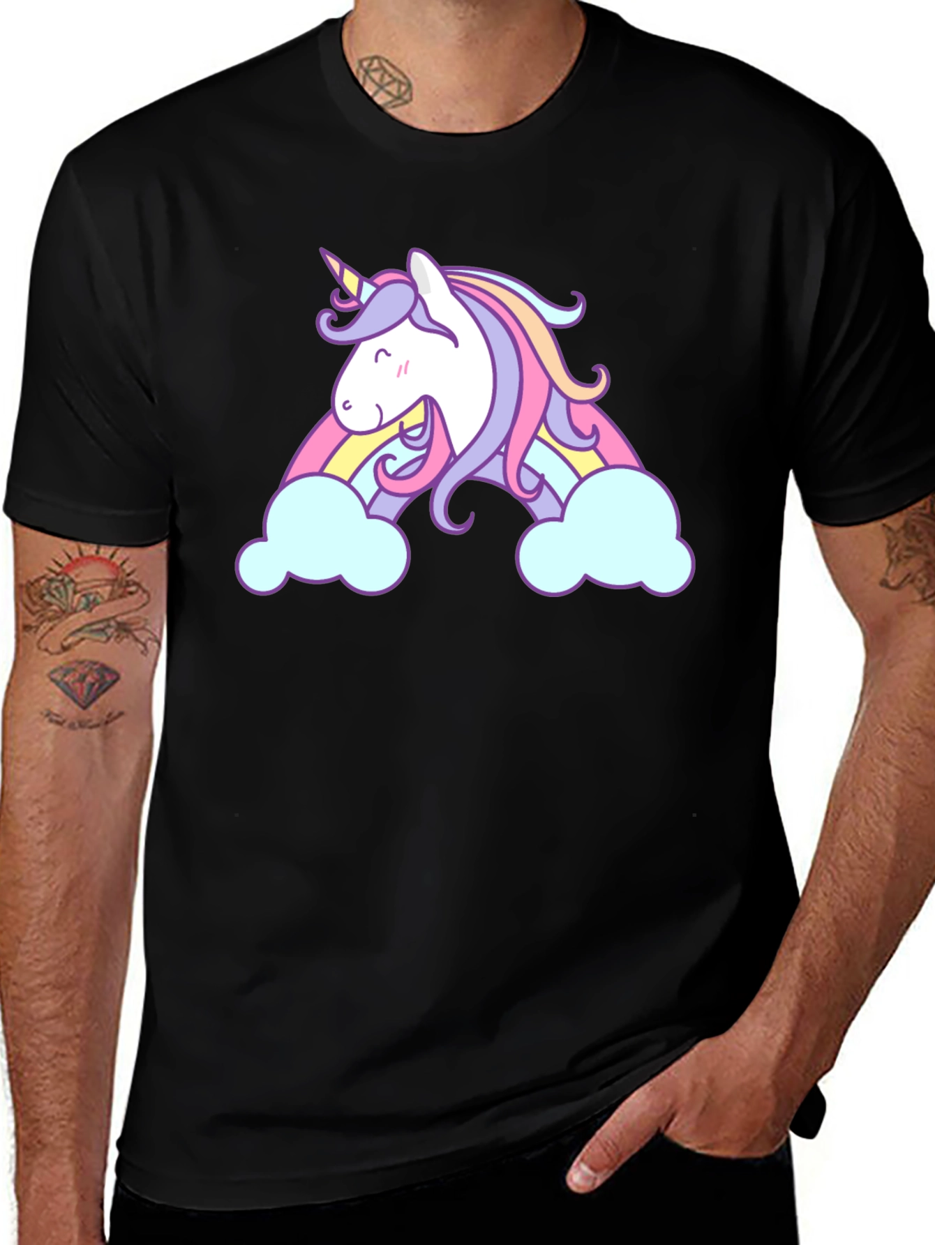 Unicorn Rainbow Graphic Black T-Shirt
