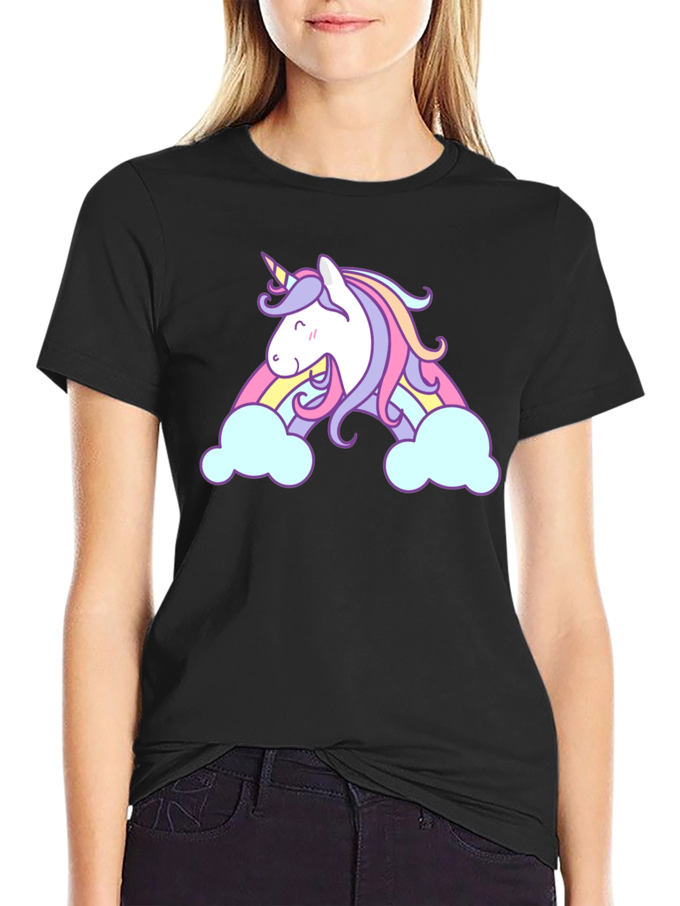 Unicorn Rainbow Graphic Black T-Shirt