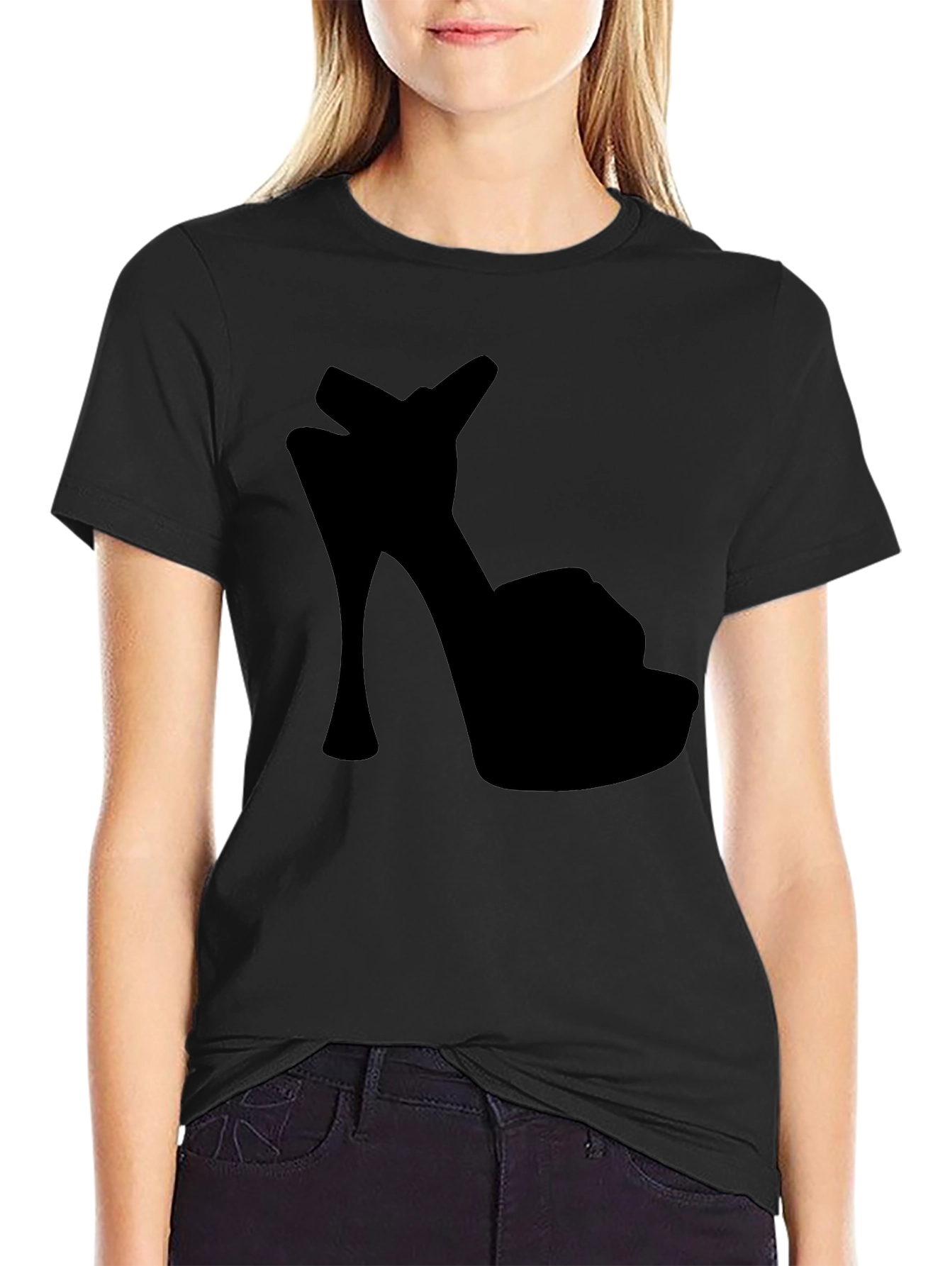 Stylish Heel Graphic Tee - Black