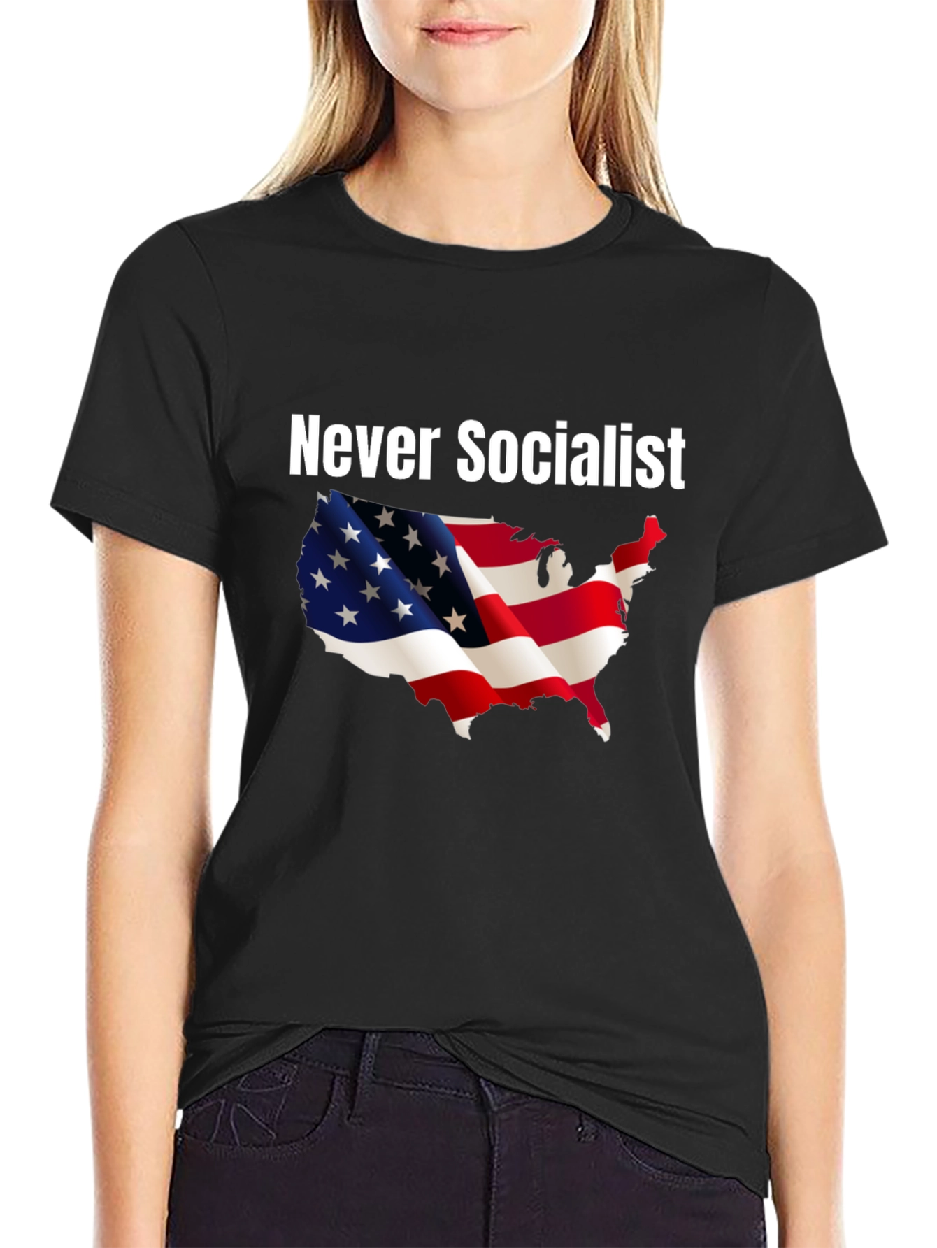 Never Socialist Patriotic T-Shirt