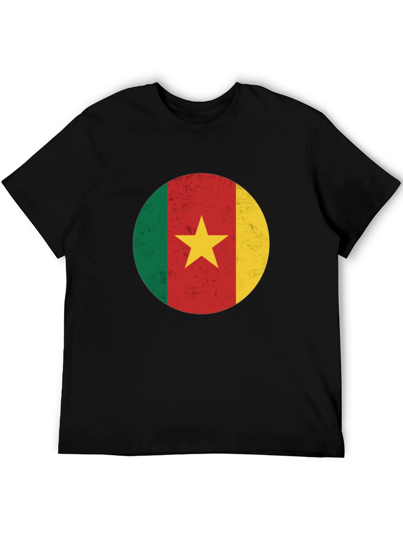 Cameroon Flag Graphic Tee - Black Cotton T-Shirt