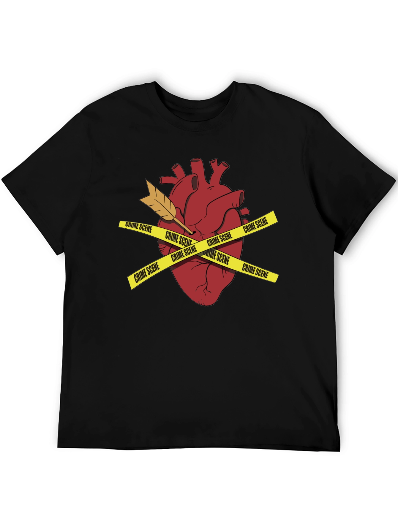Crime Scene Heart Mens Black T-Shirt