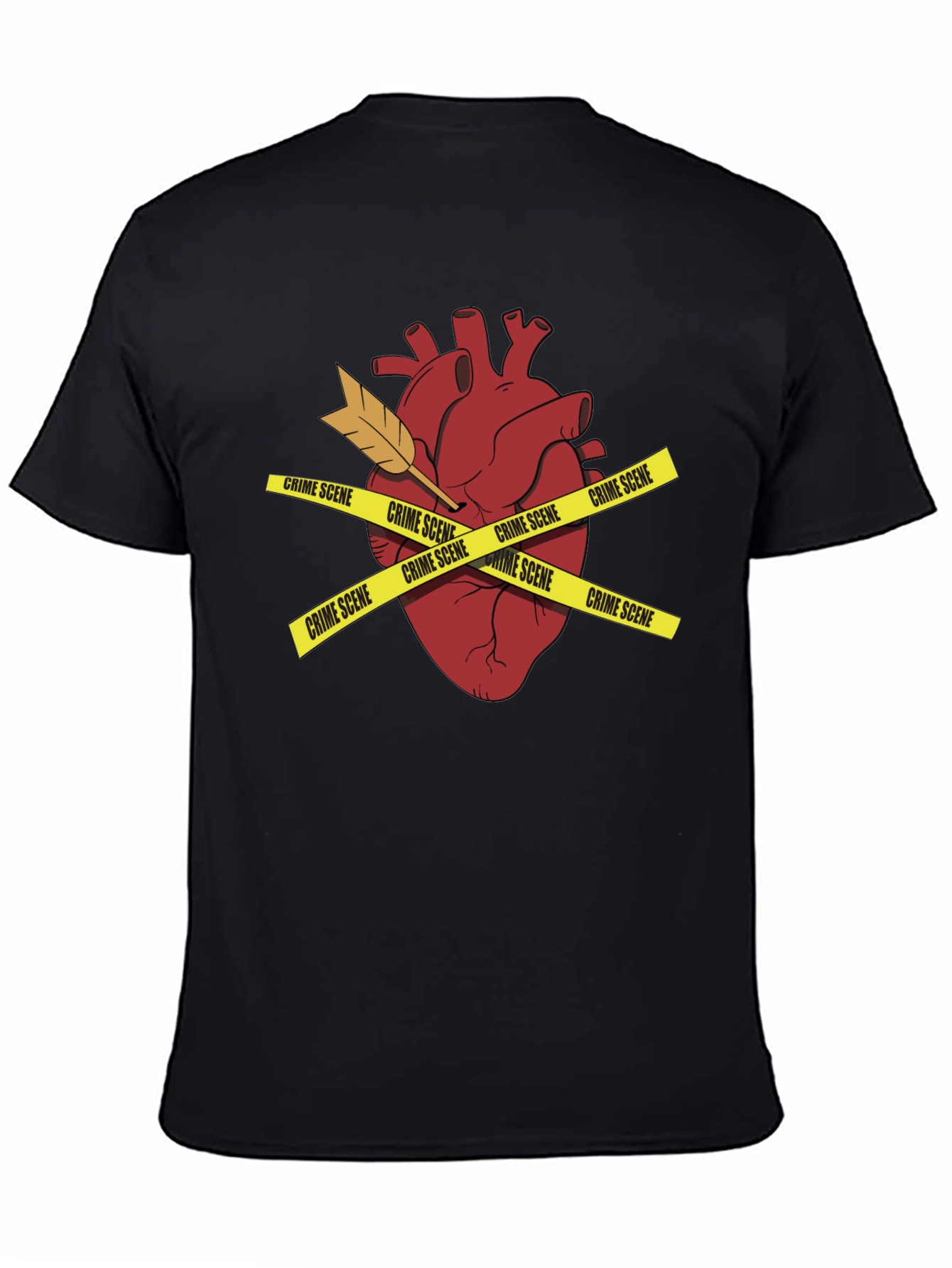 Crime Scene Heart Mens Black T-Shirt