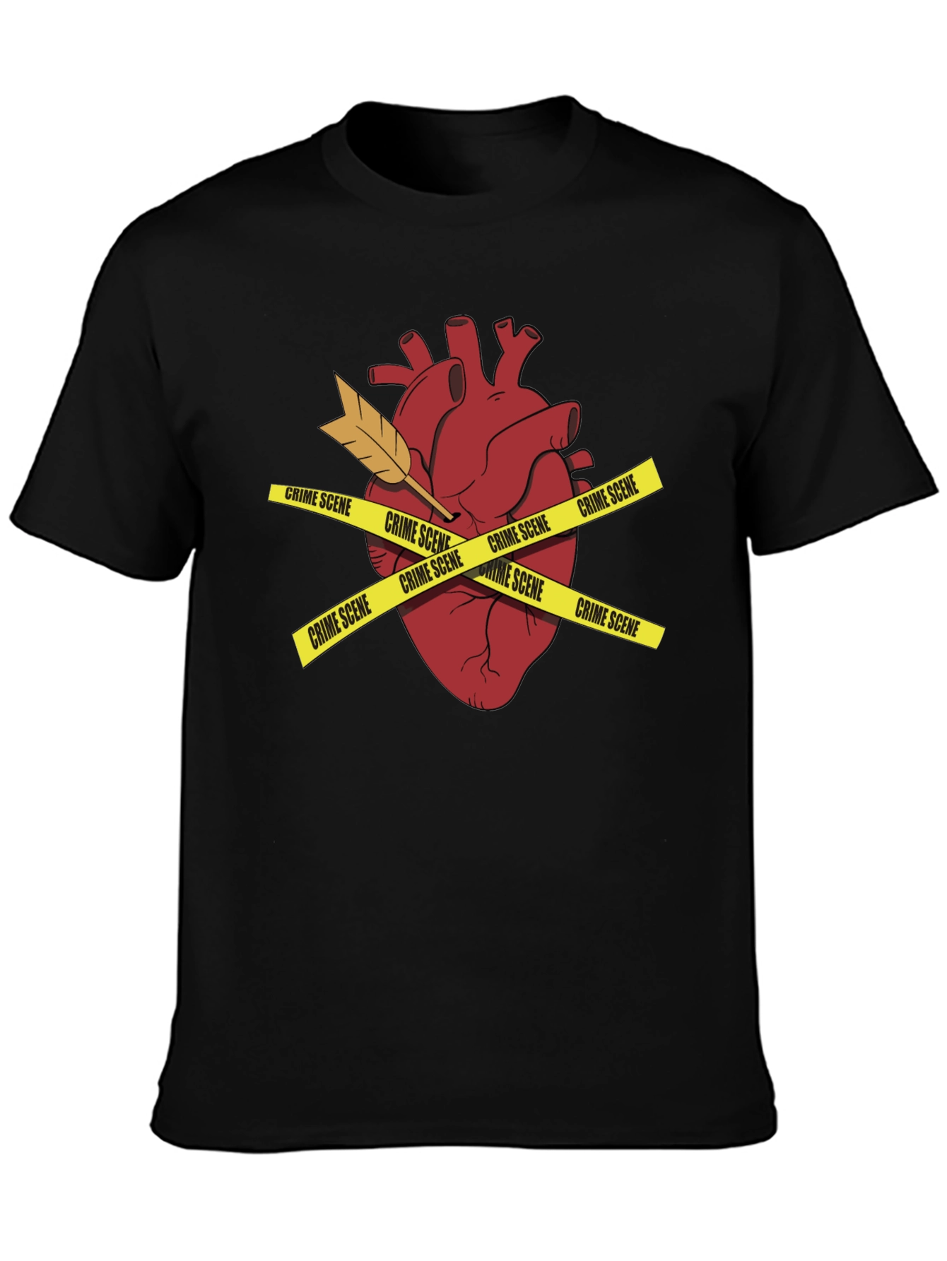 Crime Scene Heart Mens Black T-Shirt
