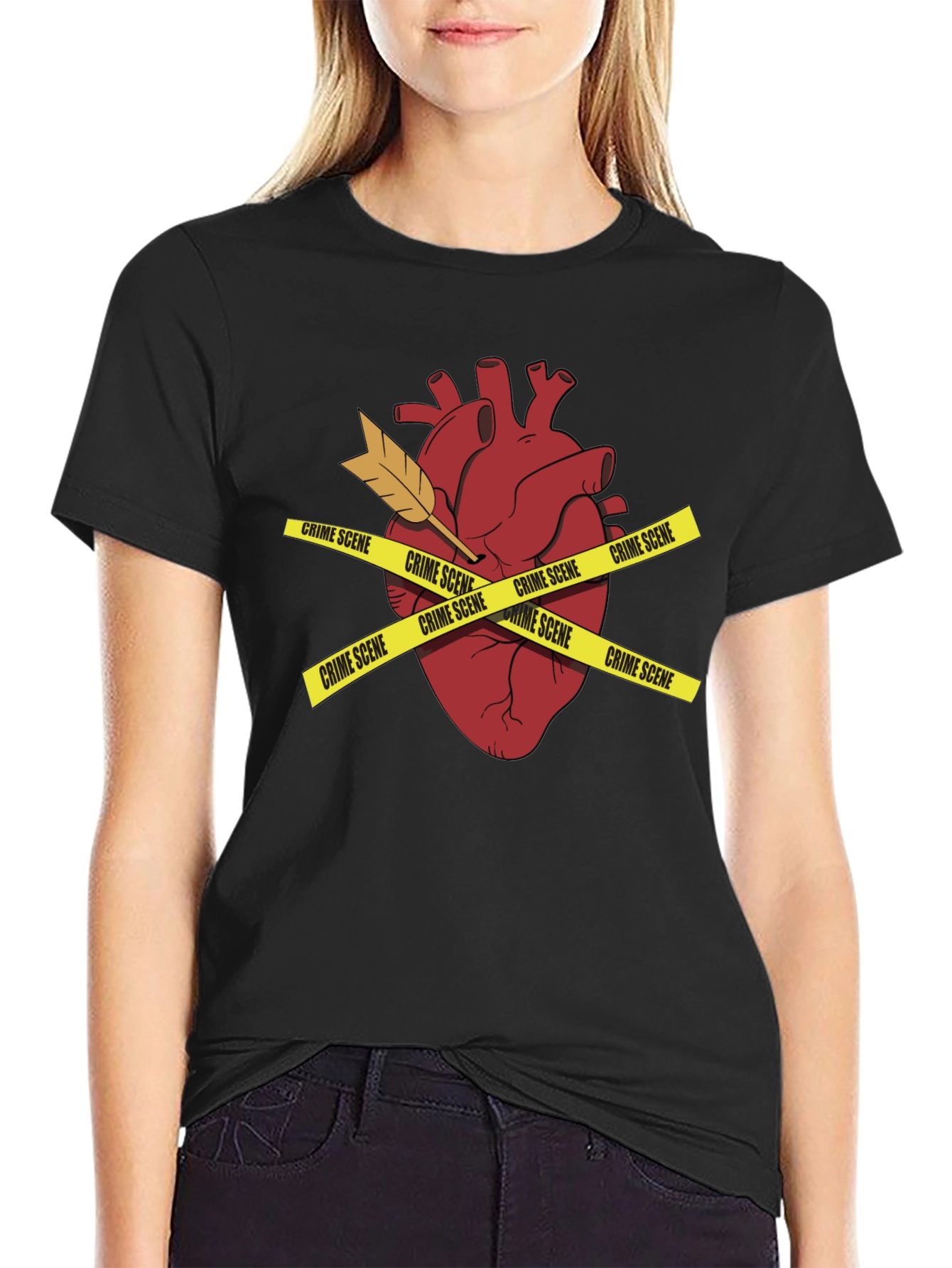 Crime Scene Heart Mens Black T-Shirt