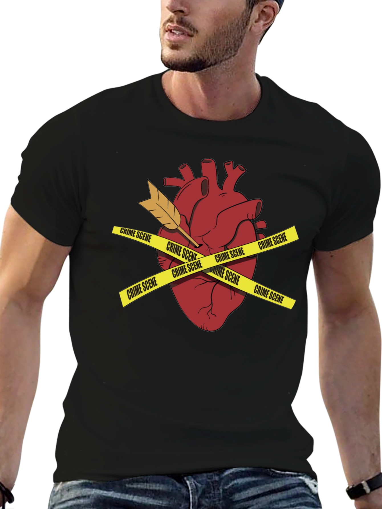 Crime Scene Heart Mens Black T-Shirt
