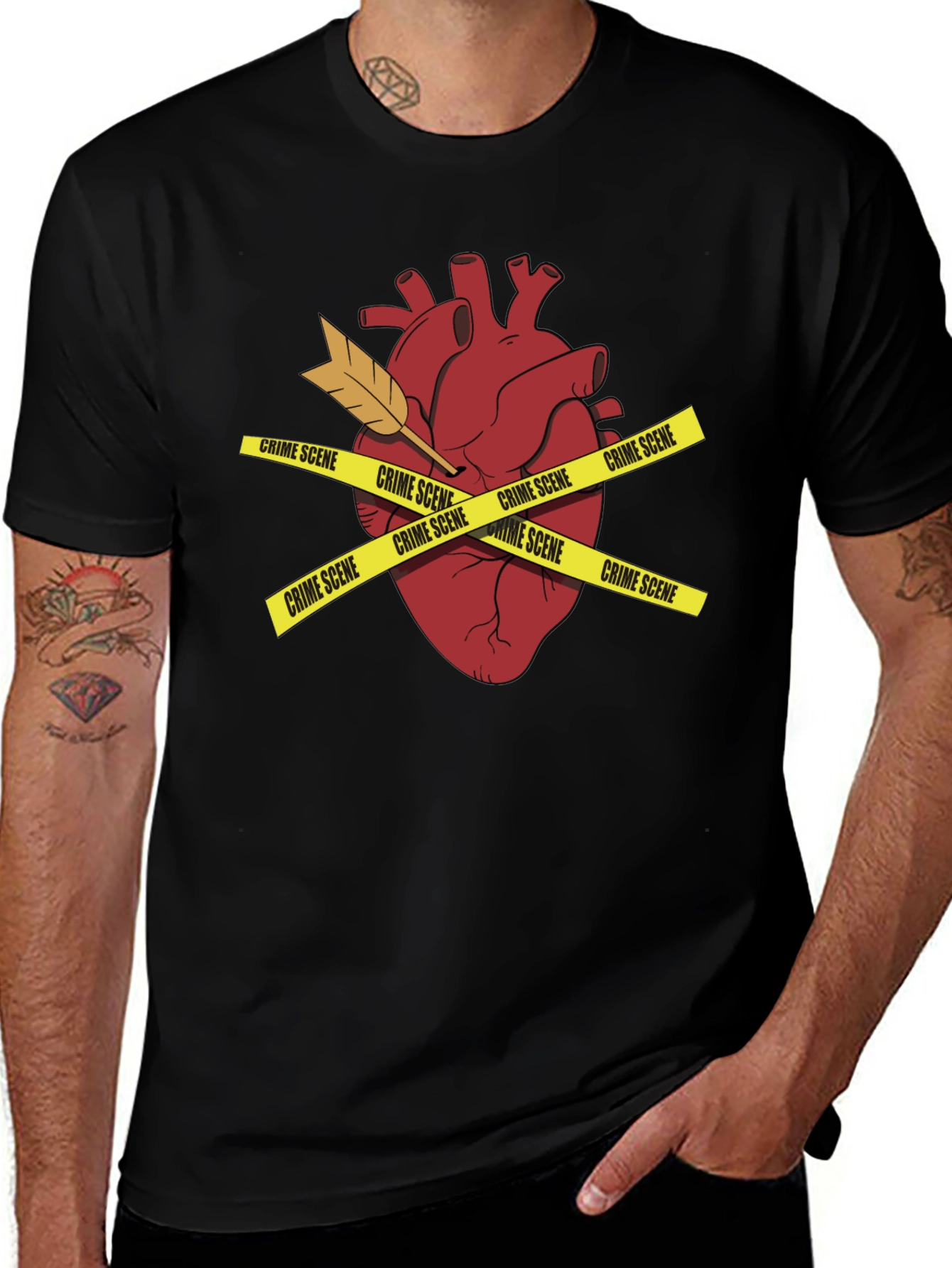 Crime Scene Heart Mens Black T-Shirt