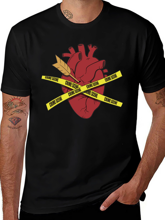 Crime Scene Heart Mens Black T-Shirt