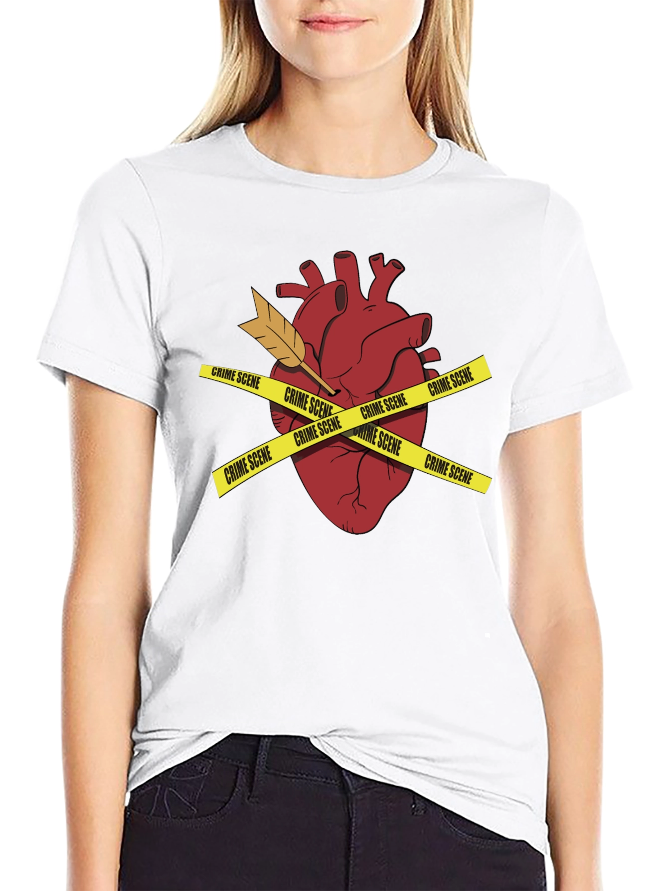 Crime Scene Heart Mens Black T-Shirt