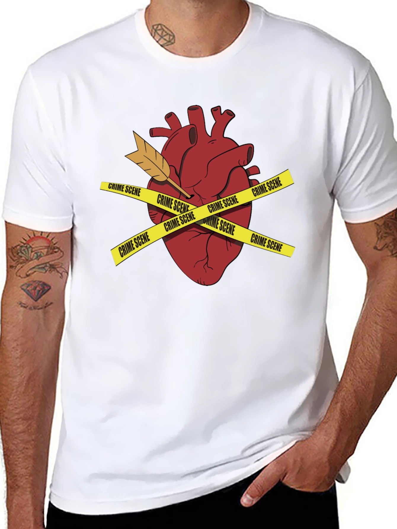 Crime Scene Heart Mens Black T-Shirt