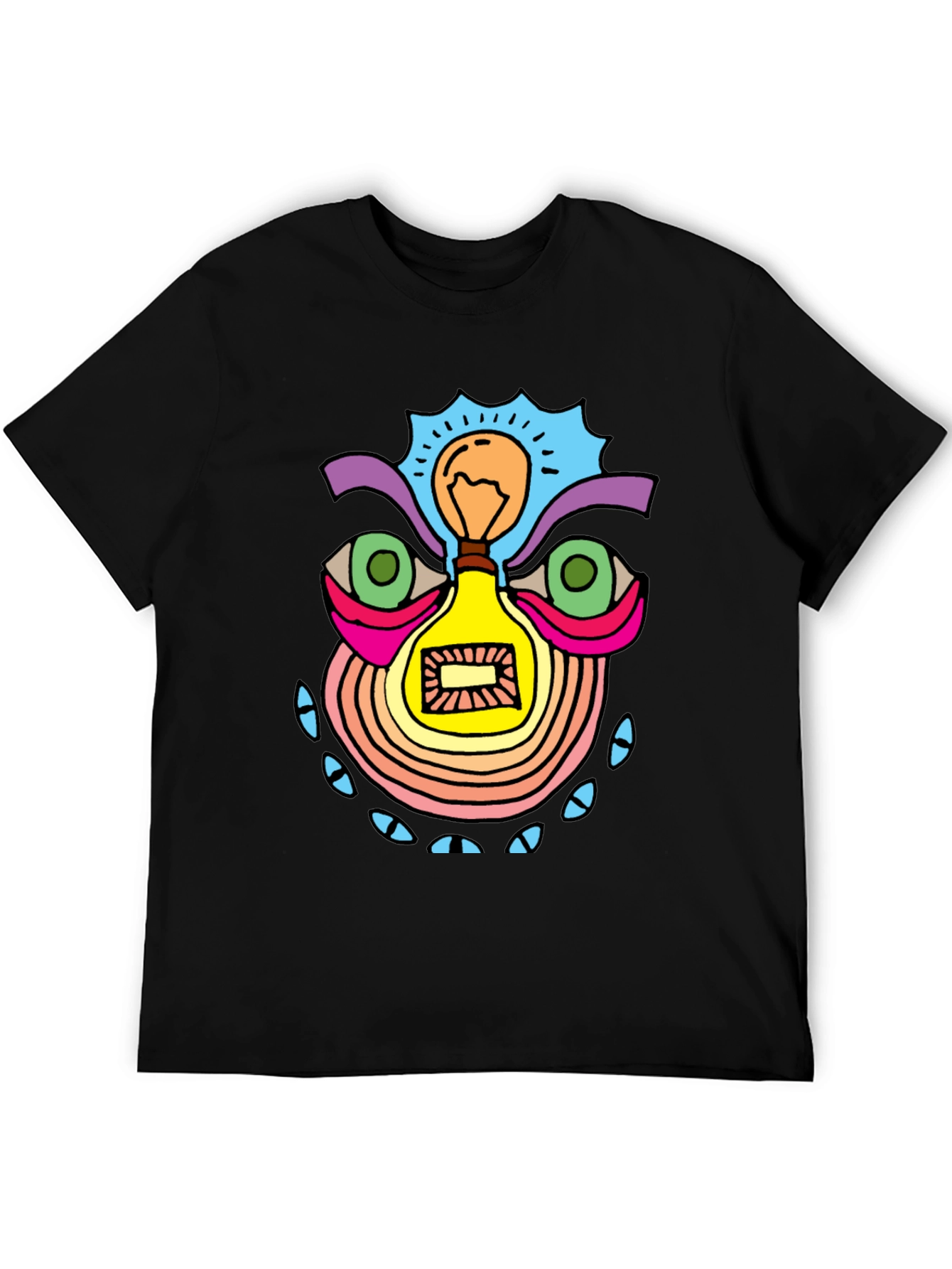 Abstract Light Bulb Face Graphic Tee - Black